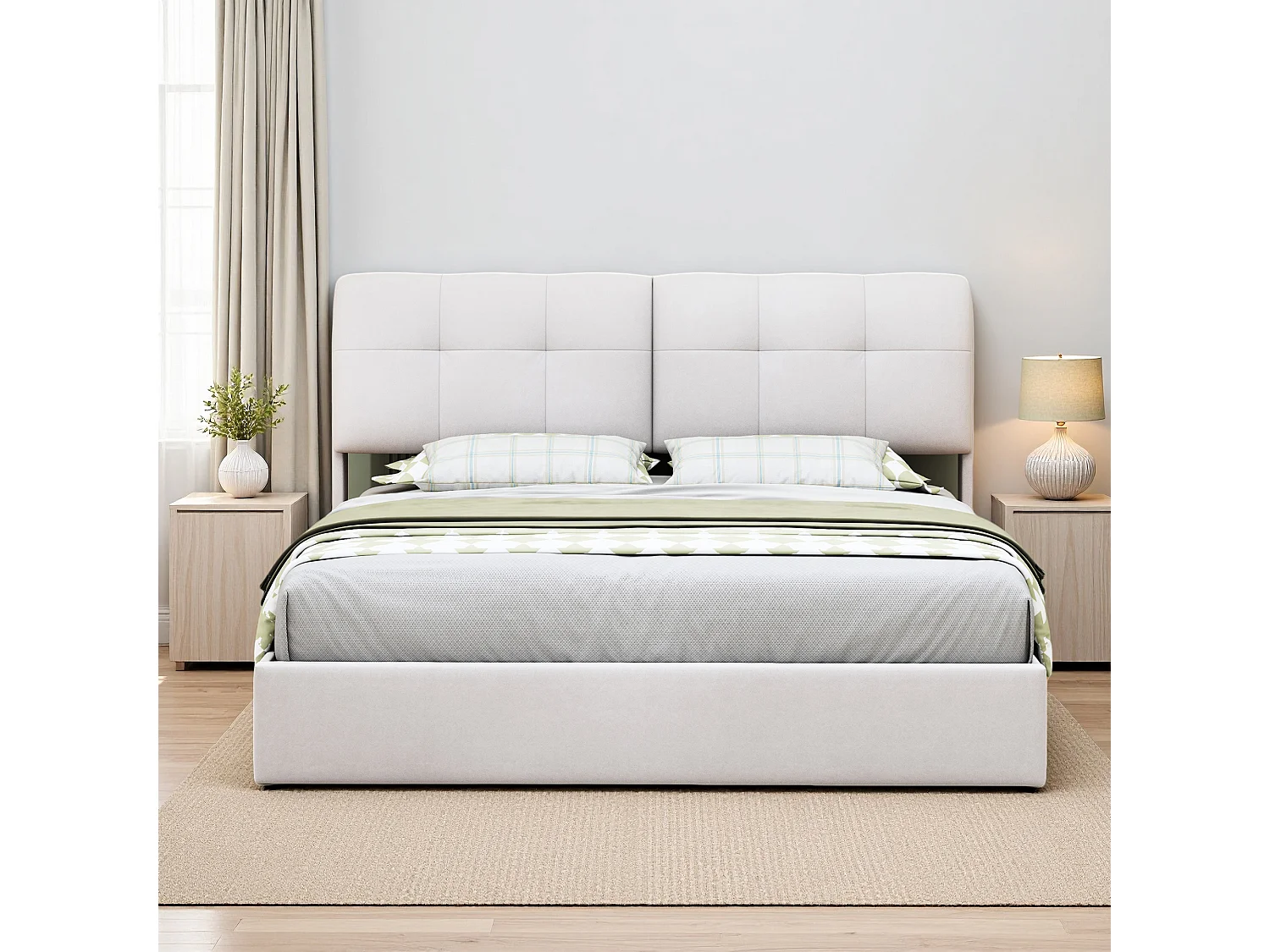 Lit coffre 160x200 cm - LED - hydraulique - Contemporain - cadre de lit 160x200 cm - Velours - Beige