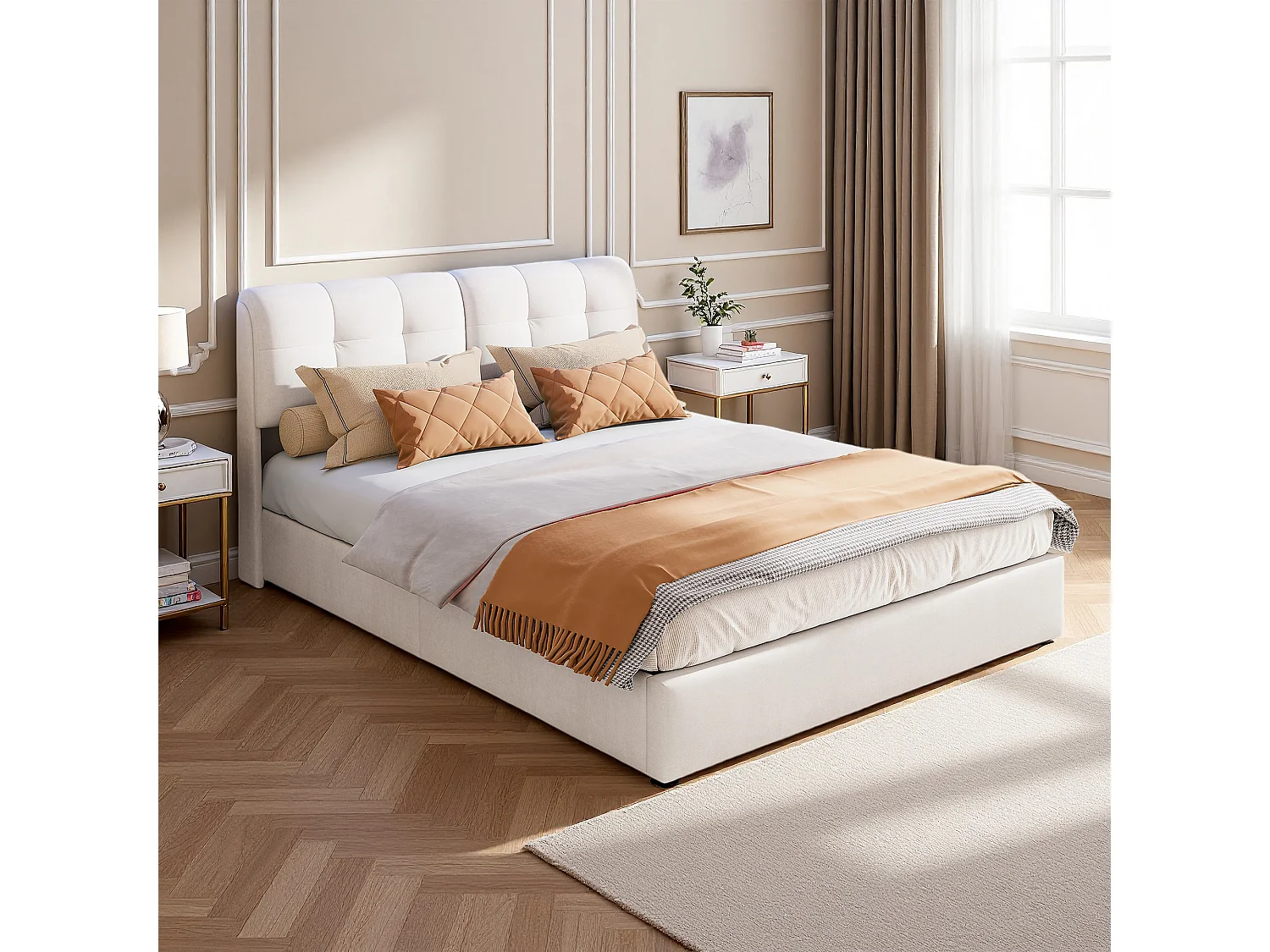 Lit coffre 160x200 cm - LED - hydraulique - Contemporain - cadre de lit 160x200 cm - Velours - Beige