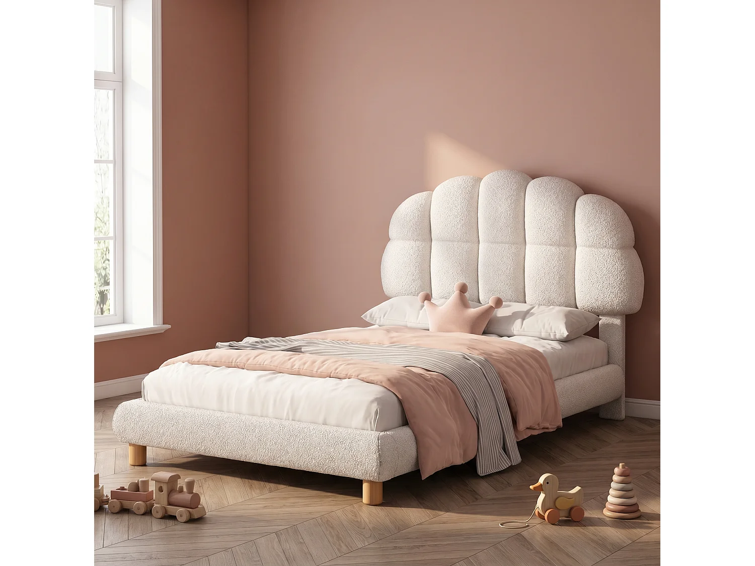 Lit enfant 90 x 200 cm avec tête de lit réglable et sommier à lattes – Blanc
