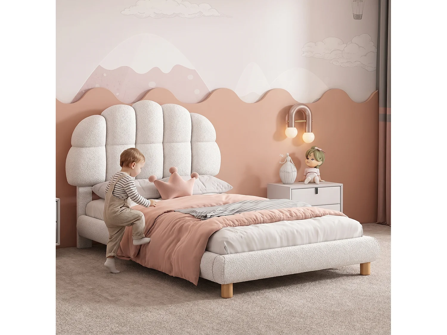 Lit enfant 90 x 200 cm avec tête de lit réglable et sommier à lattes – Blanc