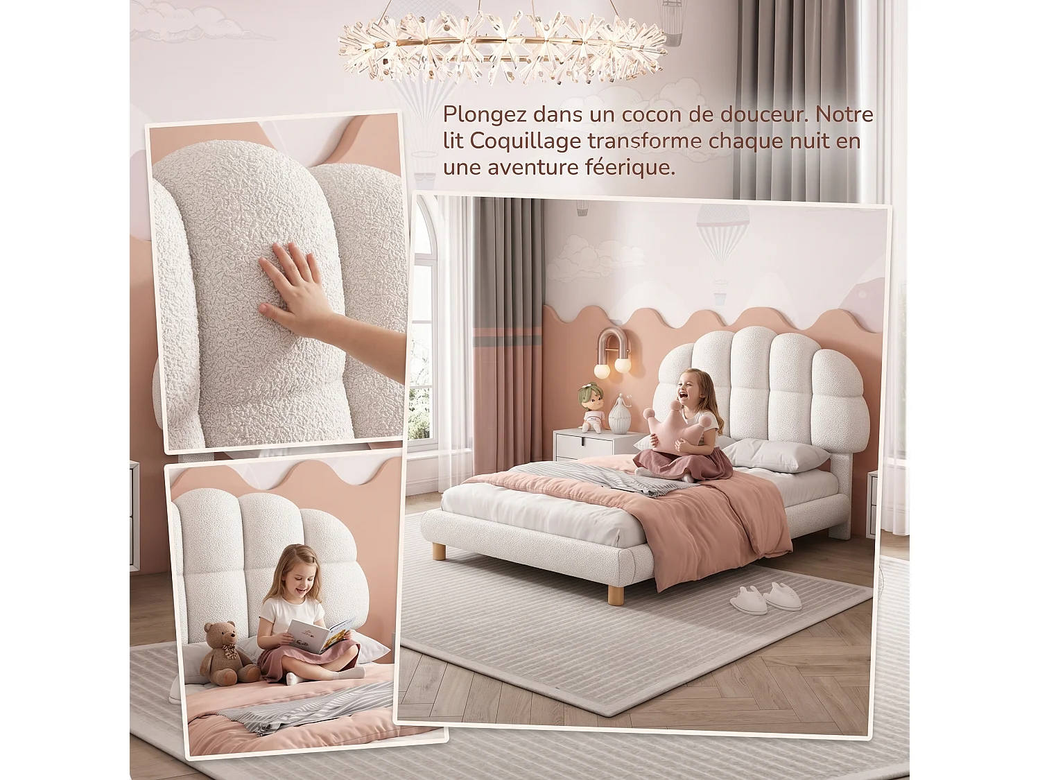 Lit enfant 90 x 200 cm avec tête de lit réglable et sommier à lattes – Blanc