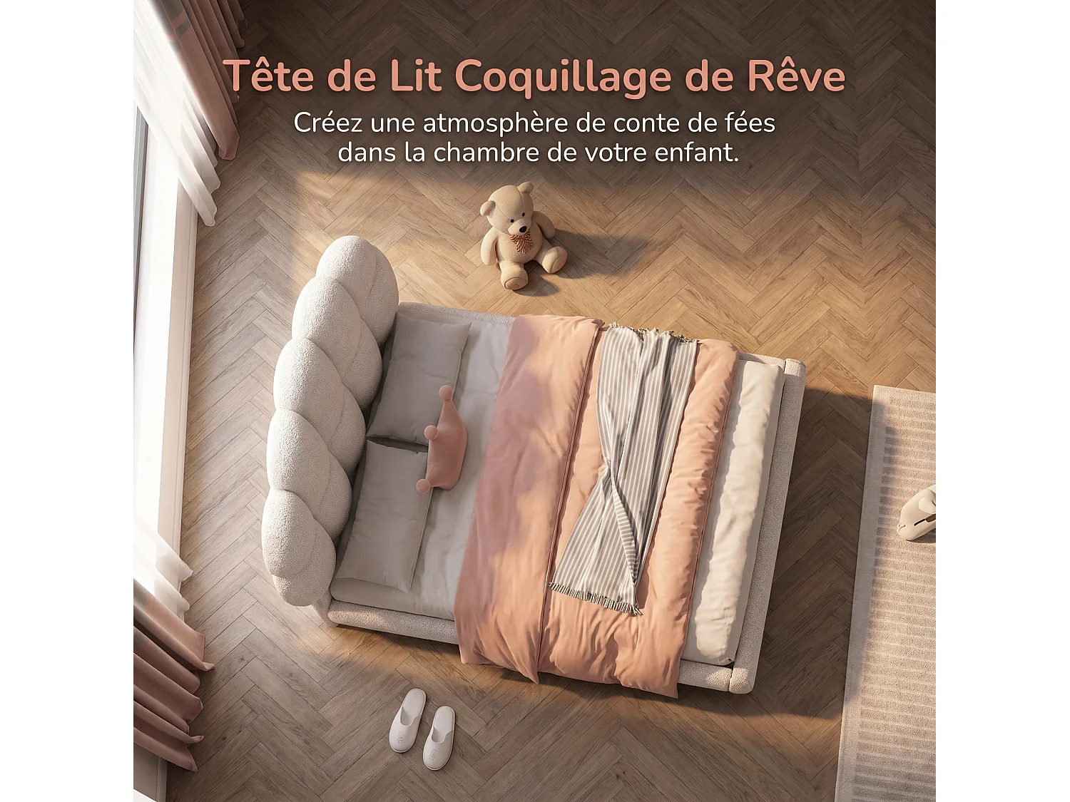 Lit enfant 90 x 200 cm avec tête de lit réglable et sommier à lattes – Blanc