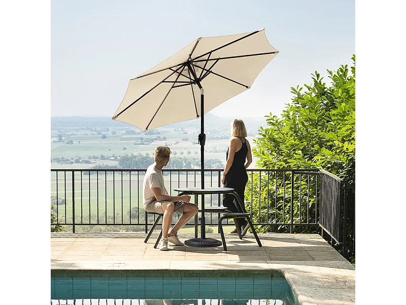 Parasol Aluminium 228 Cm Rond Toutes Saisons Beige Et Noir