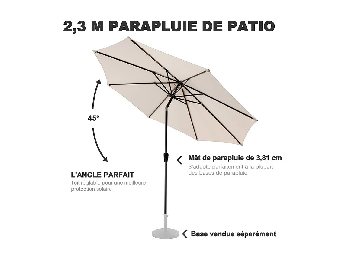 Parasol Aluminium 228 Cm Rond Toutes Saisons Beige Et Noir