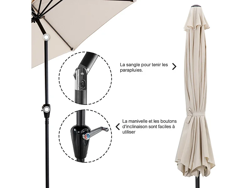 Parasol Aluminium 228 Cm Rond Toutes Saisons Beige Et Noir