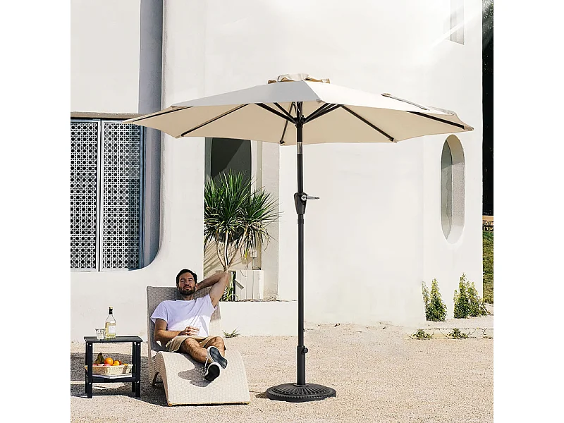 Parasol Aluminium 228 Cm Rond Toutes Saisons Beige Et Noir