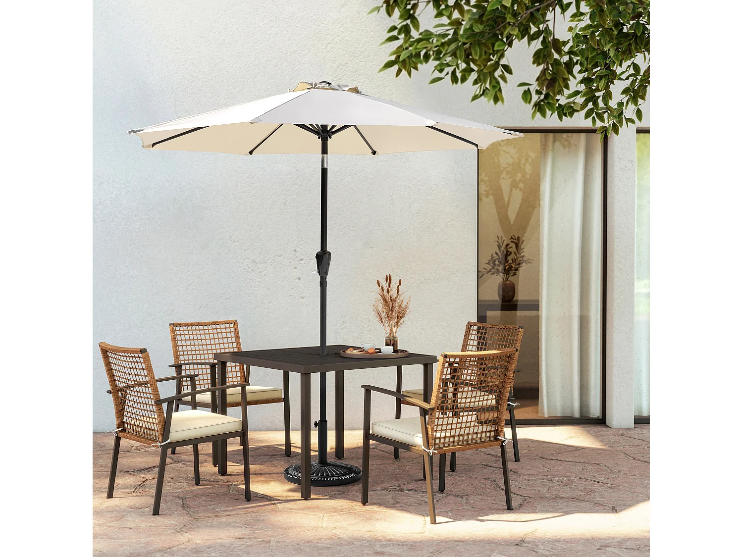 Parasol Aluminium 228 Cm Rond Toutes Saisons Beige Et Noir