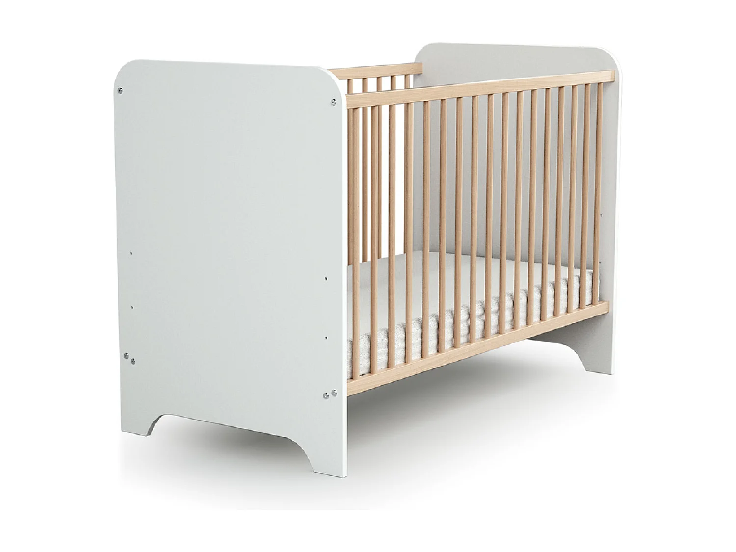 Lit bébé en bois CARROUSEL Blanc et Hêtre Verni 60 x 120 cm