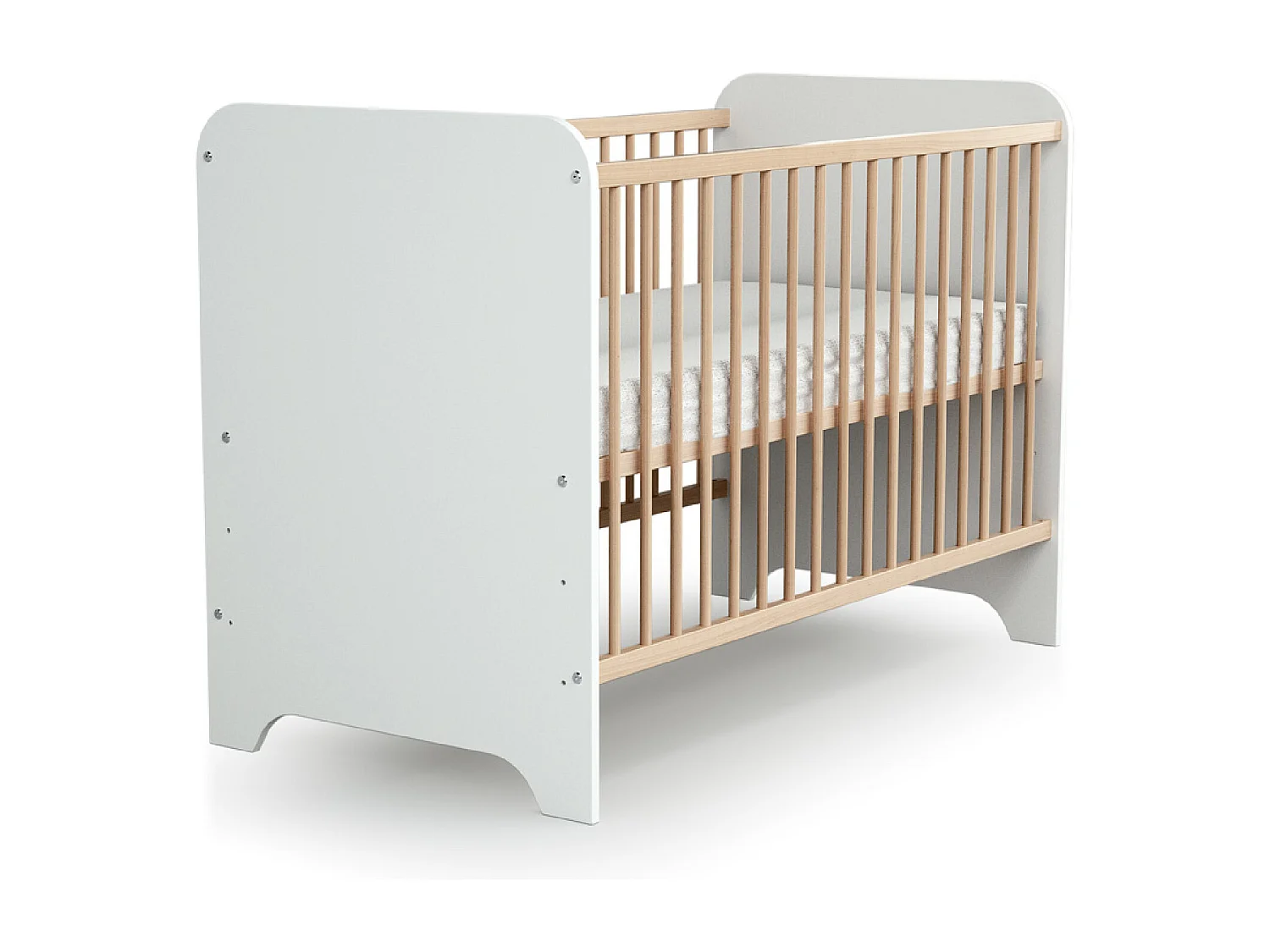 Lit bébé en bois CARROUSEL Blanc et Hêtre Verni 60 x 120 cm