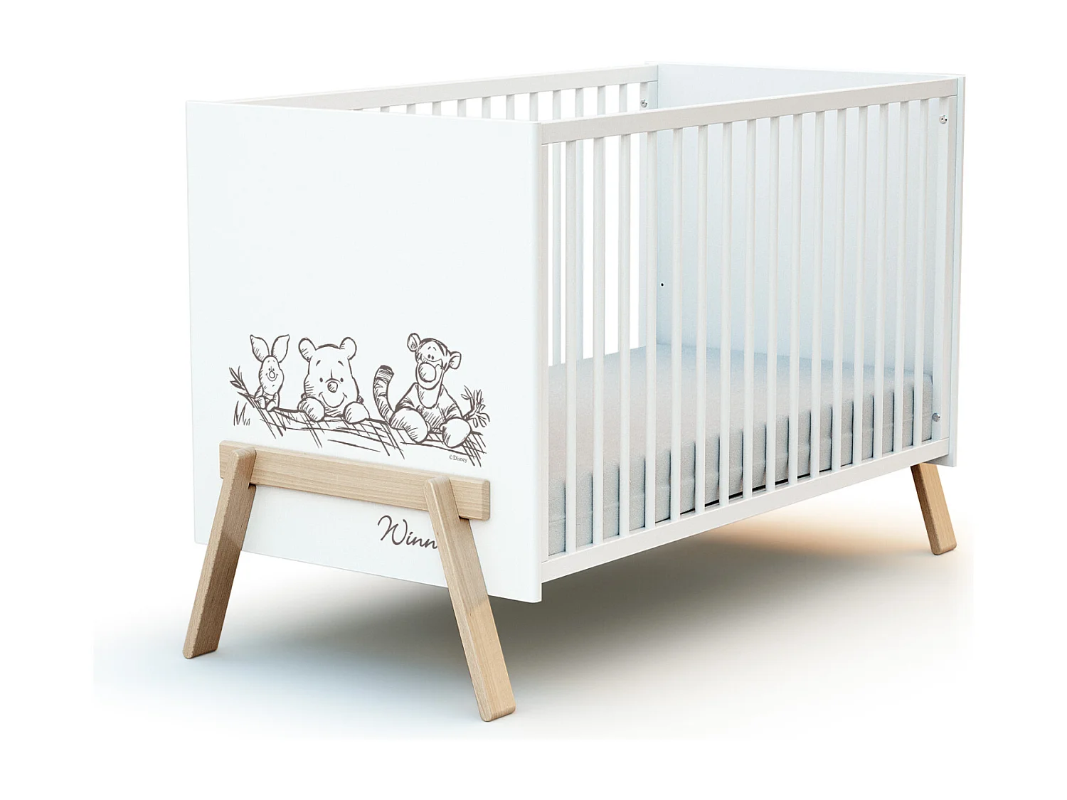 Lit bébé en bois CANAILLE Winnie Blanc et Hêtre 60 x 120 cm