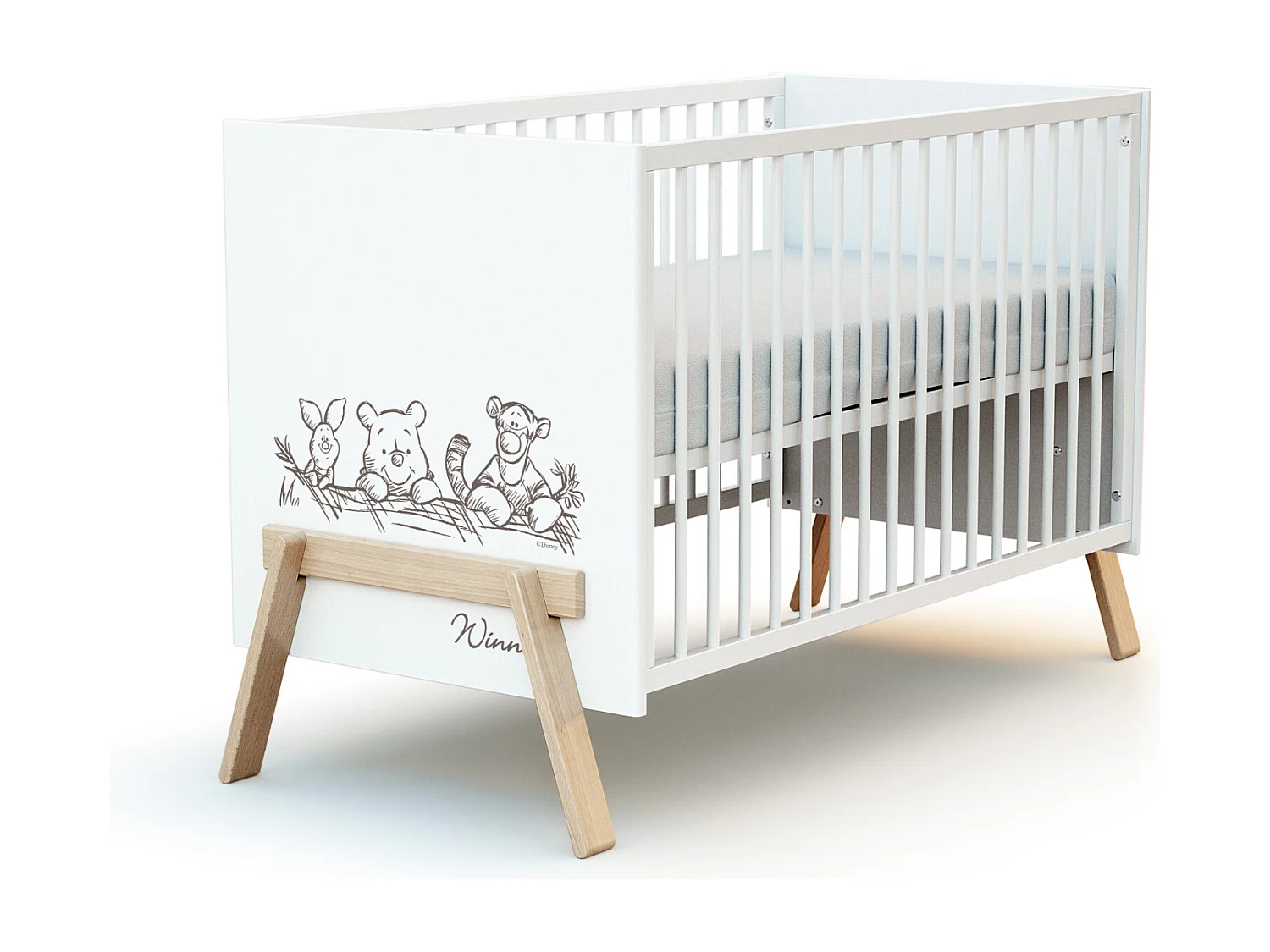 Lit bébé en bois CANAILLE Winnie Blanc et Hêtre 60 x 120 cm