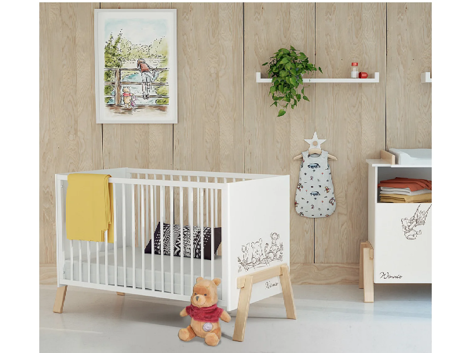 Lit bébé en bois CANAILLE Winnie Blanc et Hêtre 60 x 120 cm