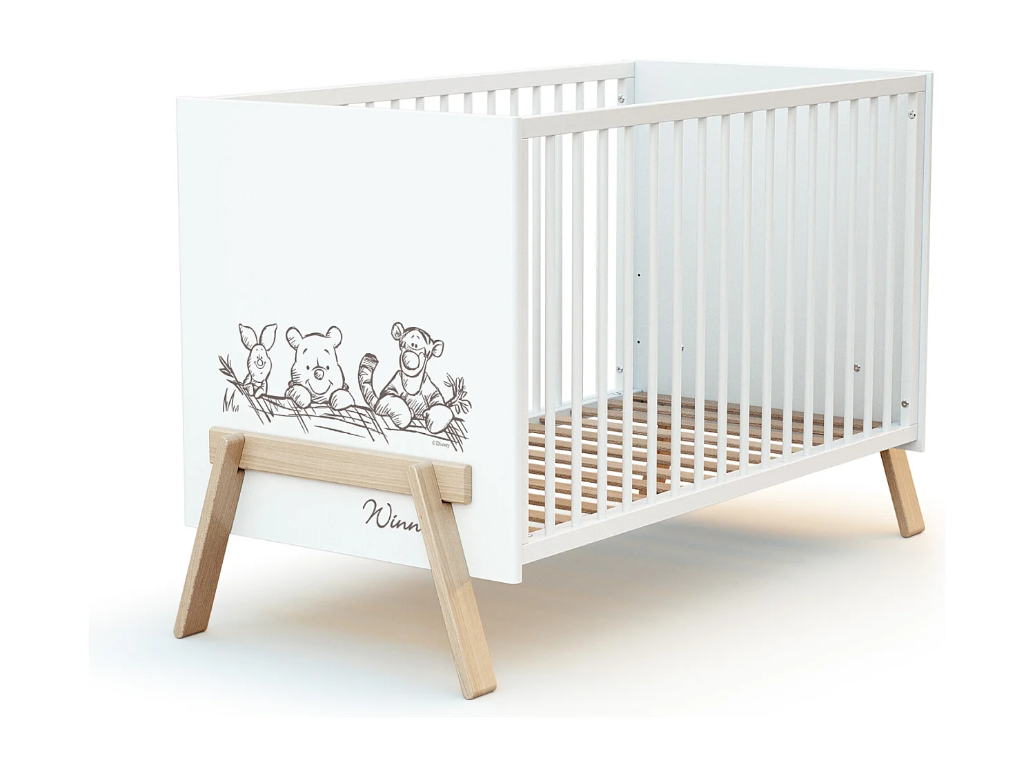 Lit bébé en bois CANAILLE Winnie Blanc et Hêtre 60 x 120 cm