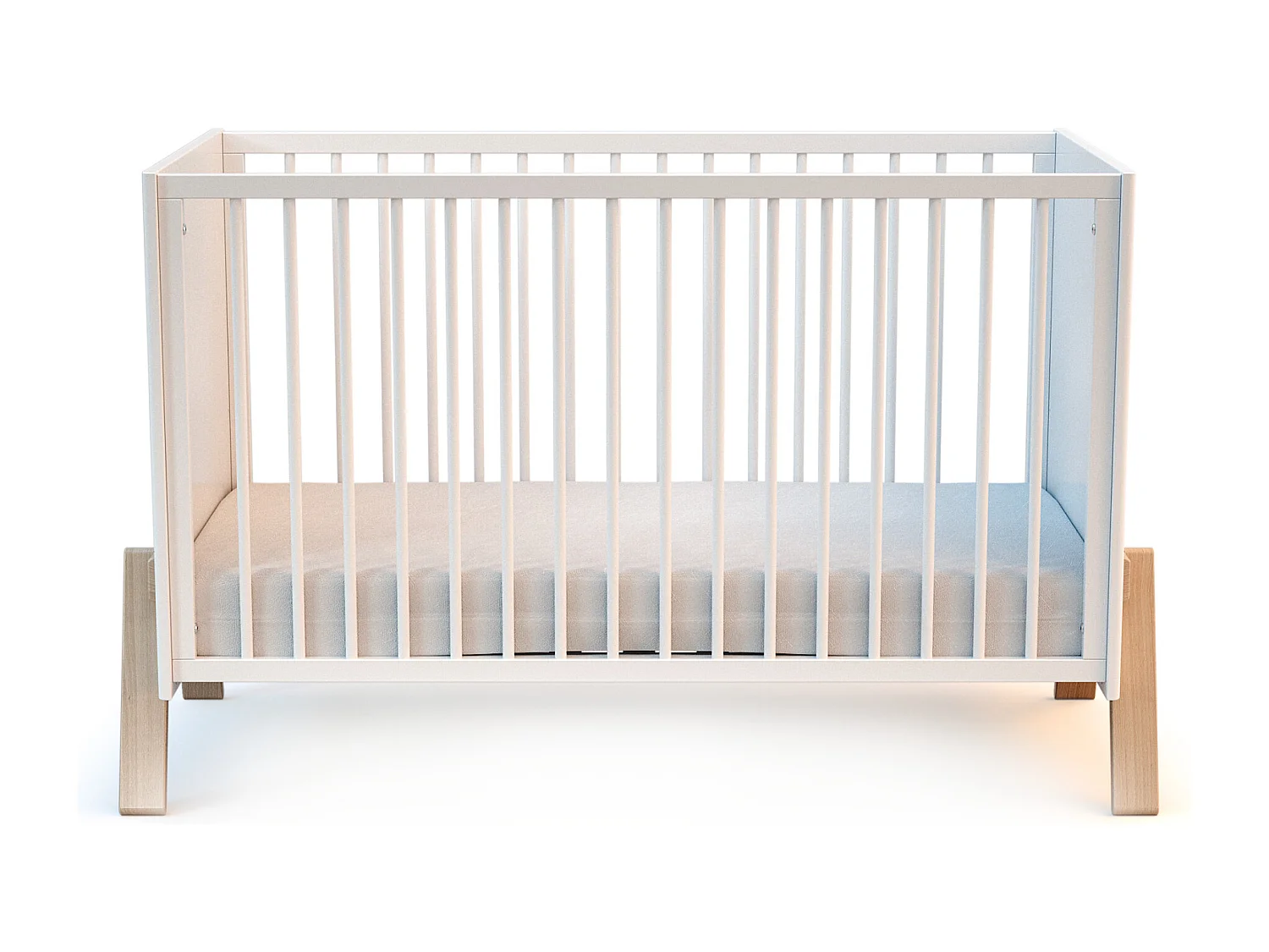 Lit bébé en bois CANAILLE Winnie Blanc et Hêtre 60 x 120 cm