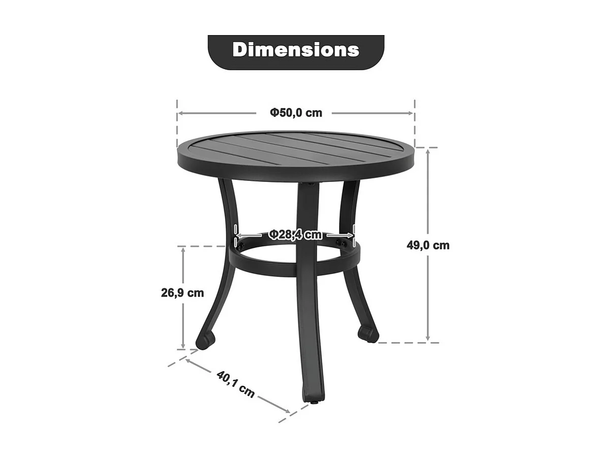 Table D Appoint Métallique Extérieur Résistante 51 Cm Noir Avestar