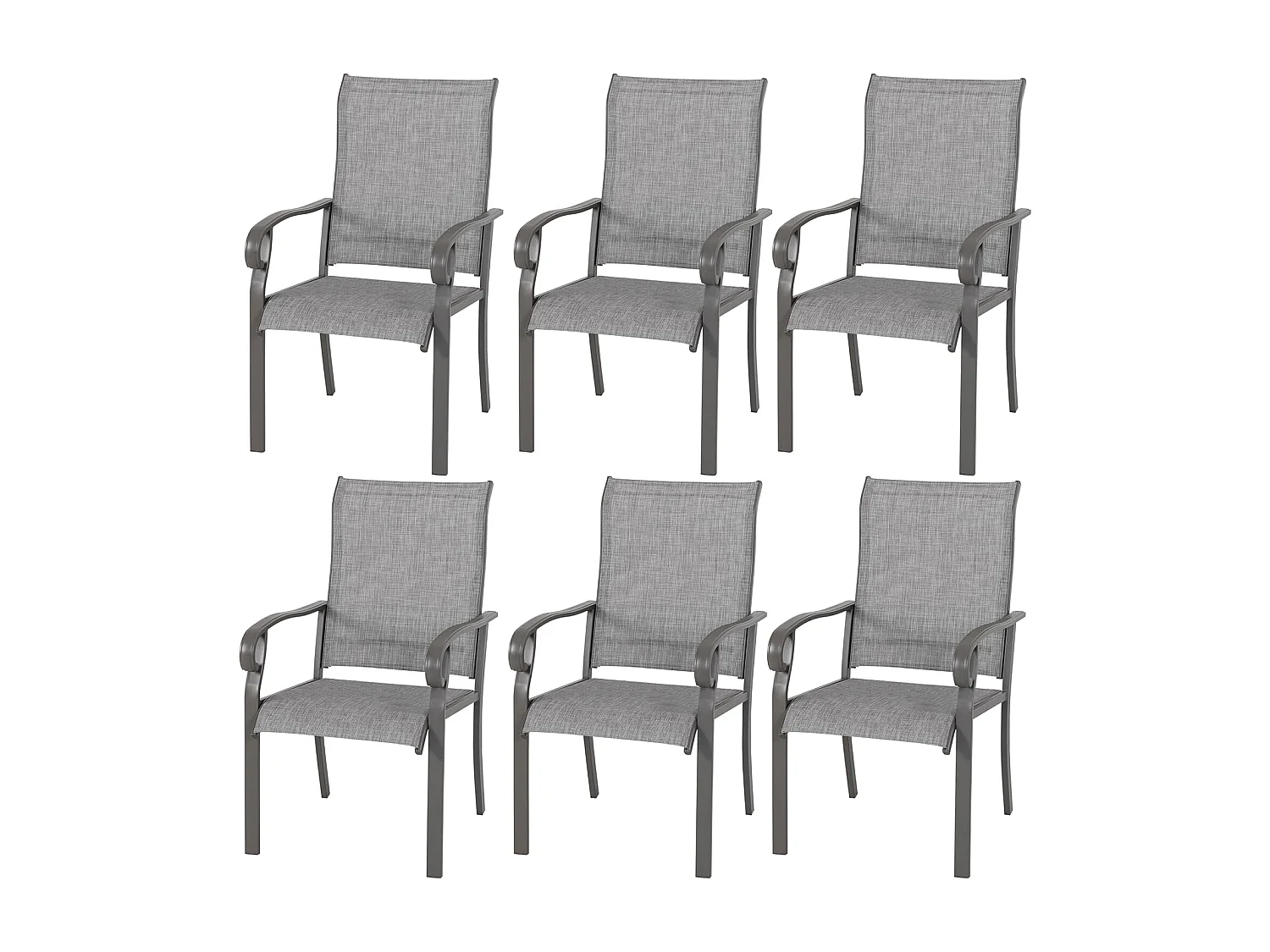 Lot de 6 Chaises de Jardin, en tissu textilene et cadre en fer thermolaqué