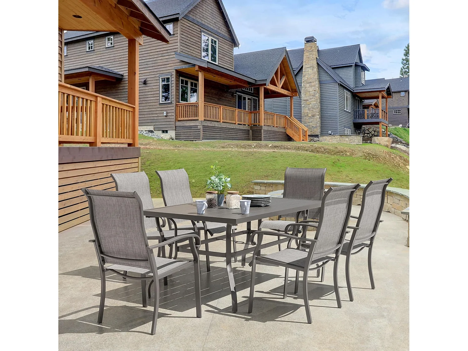 Lot de 6 Chaises de Jardin, en tissu textilene et cadre en fer thermolaqué