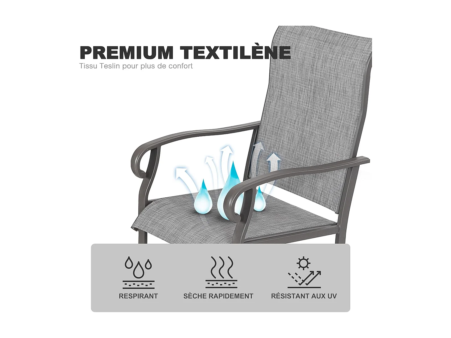 Lot de 6 Chaises de Jardin, en tissu textilene et cadre en fer thermolaqué