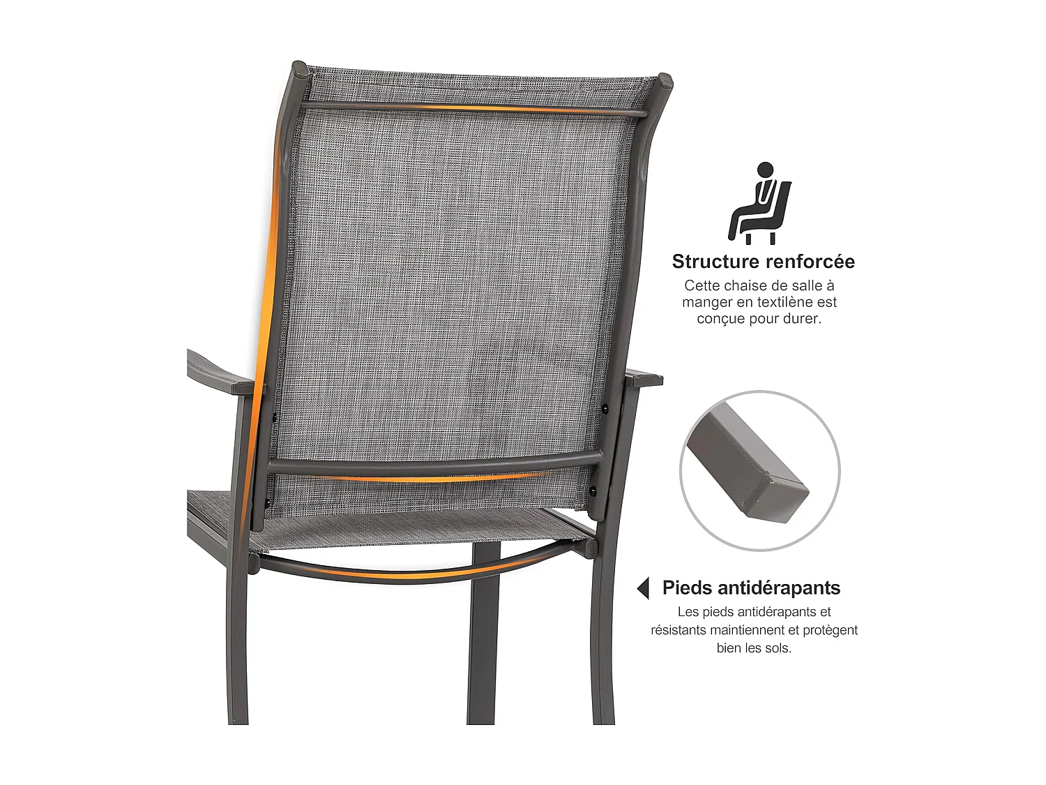 Lot de 6 Chaises de Jardin, en tissu textilene et cadre en fer thermolaqué