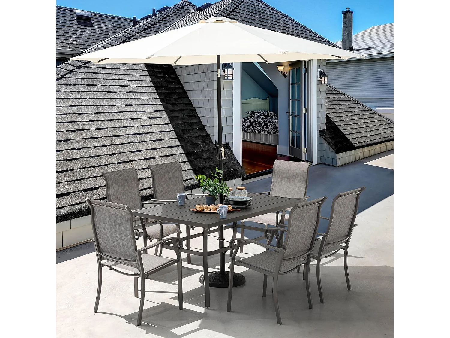 Lot de 6 Chaises de Jardin, en tissu textilene et cadre en fer thermolaqué