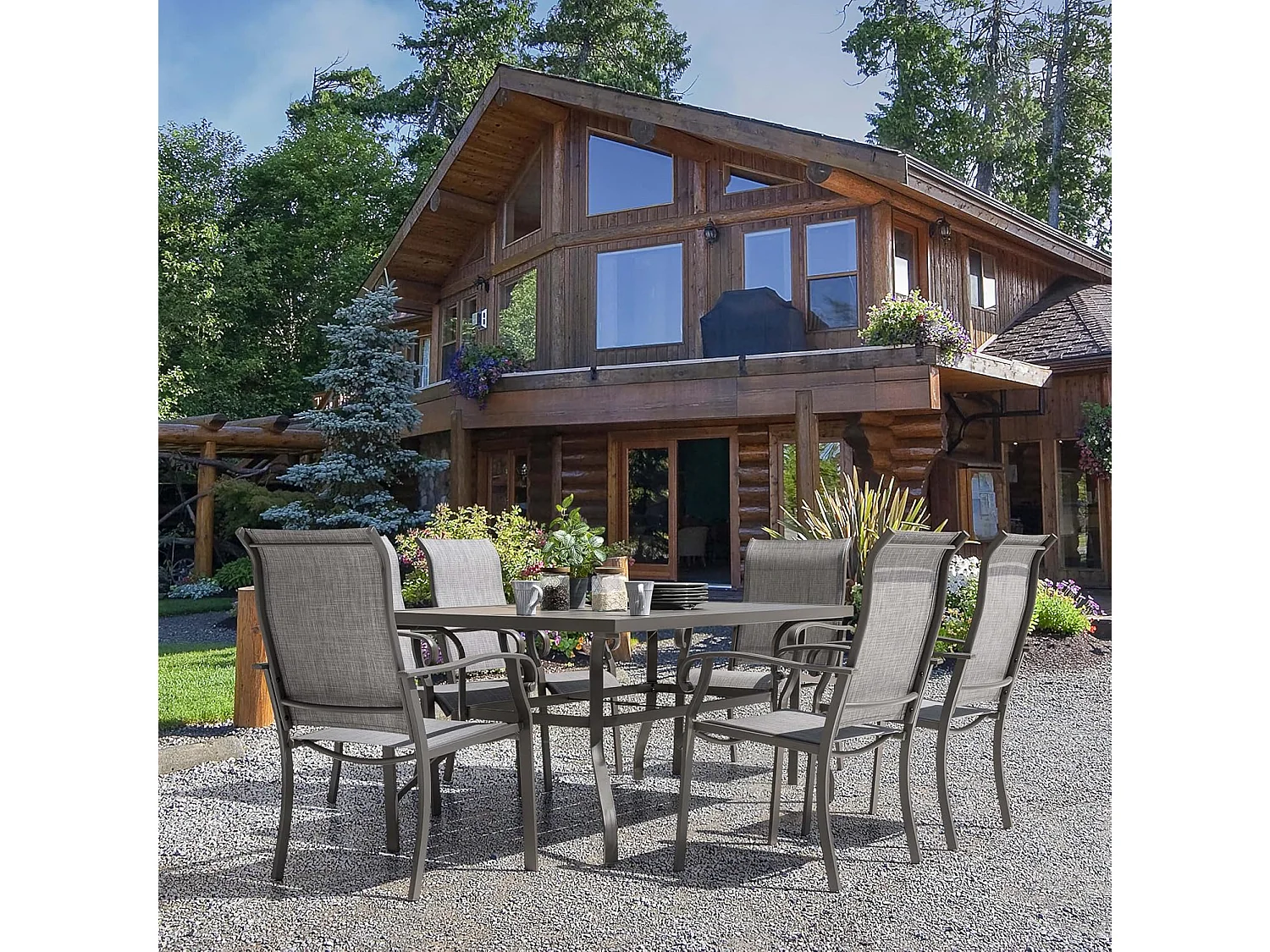 Lot de 6 Chaises de Jardin, en tissu textilene et cadre en fer thermolaqué