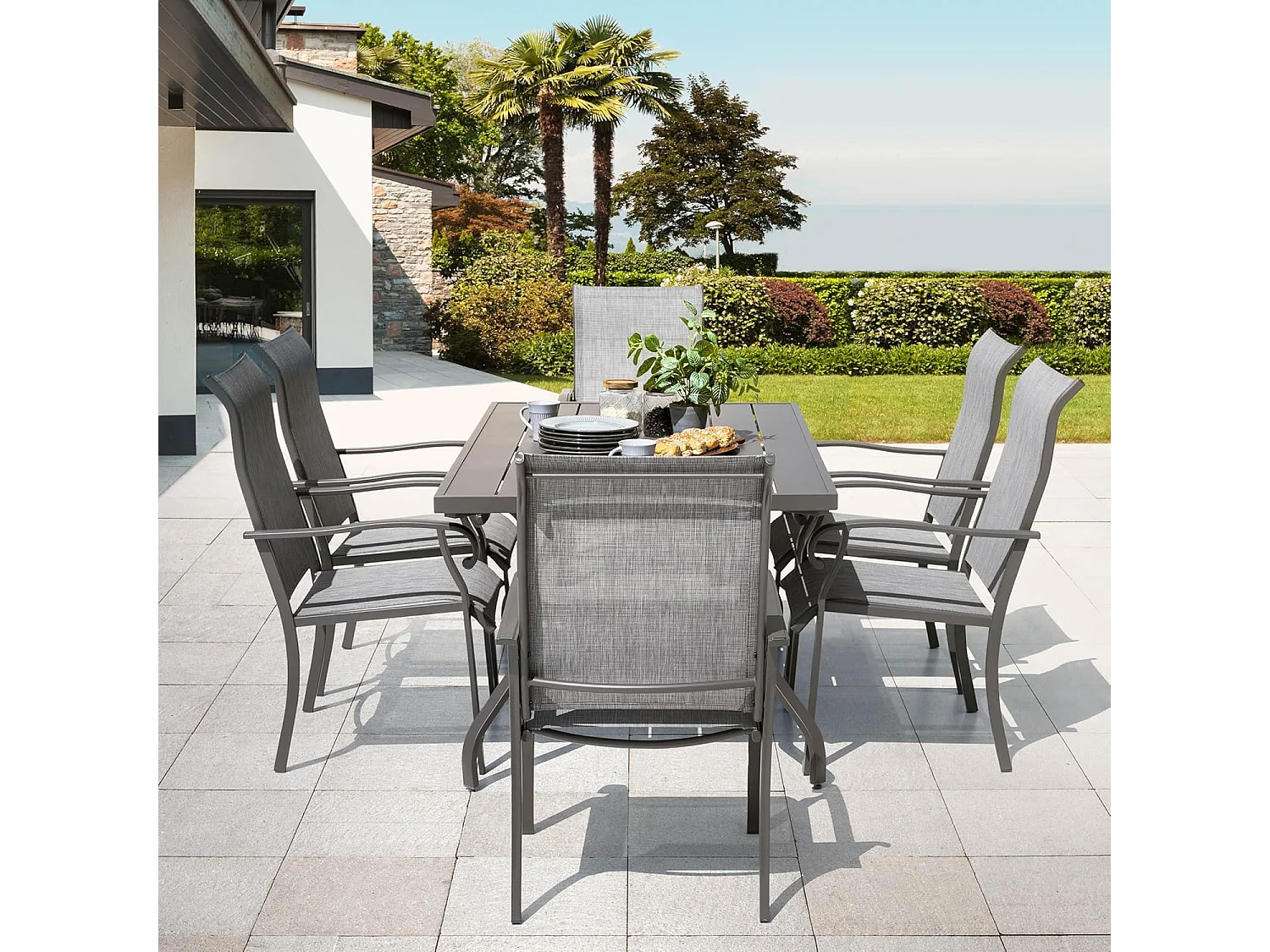 Lot de 6 Chaises de Jardin, en tissu textilene et cadre en fer thermolaqué