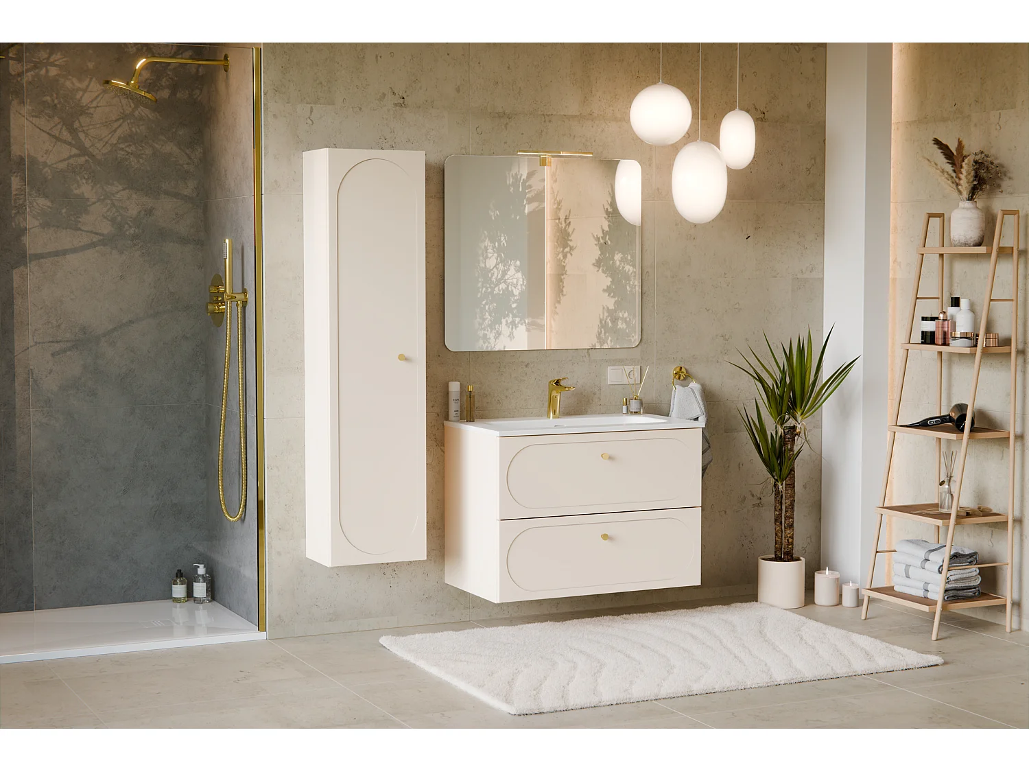 Armoire haute Donna Sand 35 cm avec fronts arrondis