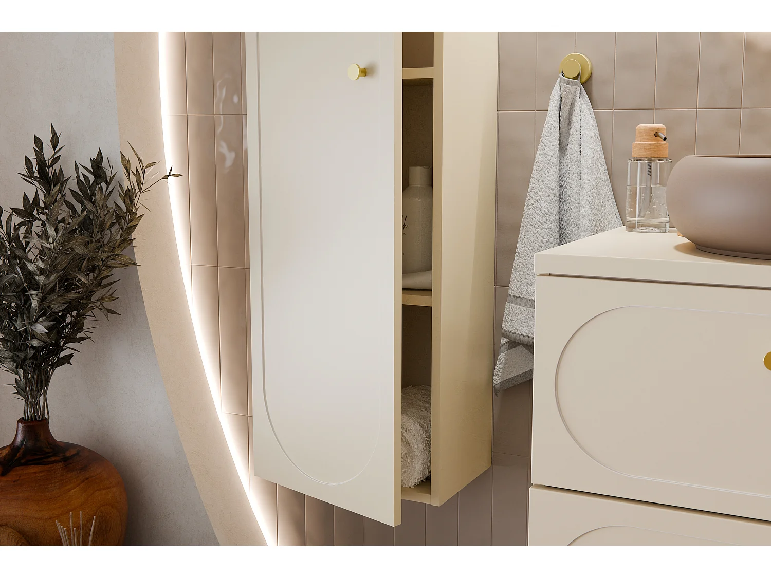 Armoire haute Donna Sand 35 cm avec fronts arrondis