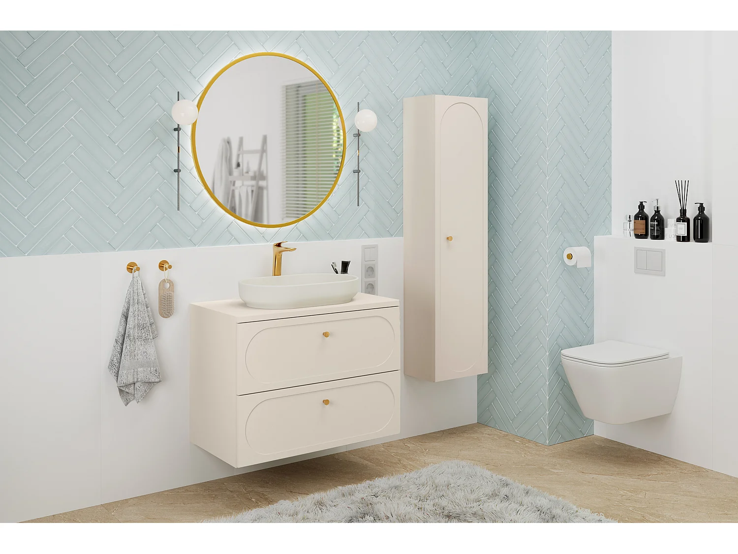 Armoire haute Donna Sand 35 cm avec fronts arrondis