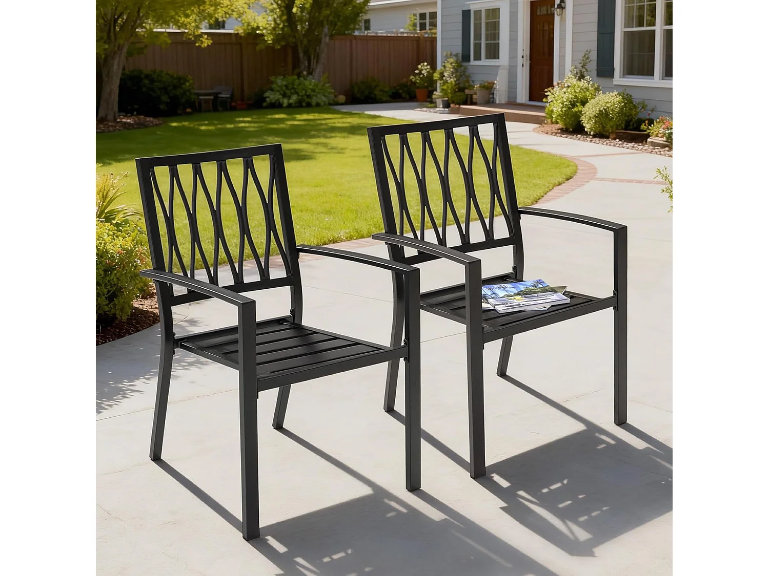 Chaises De Terrasse Extérieures Lot De 2 Cadre Fer Finition Poudrée Noir
