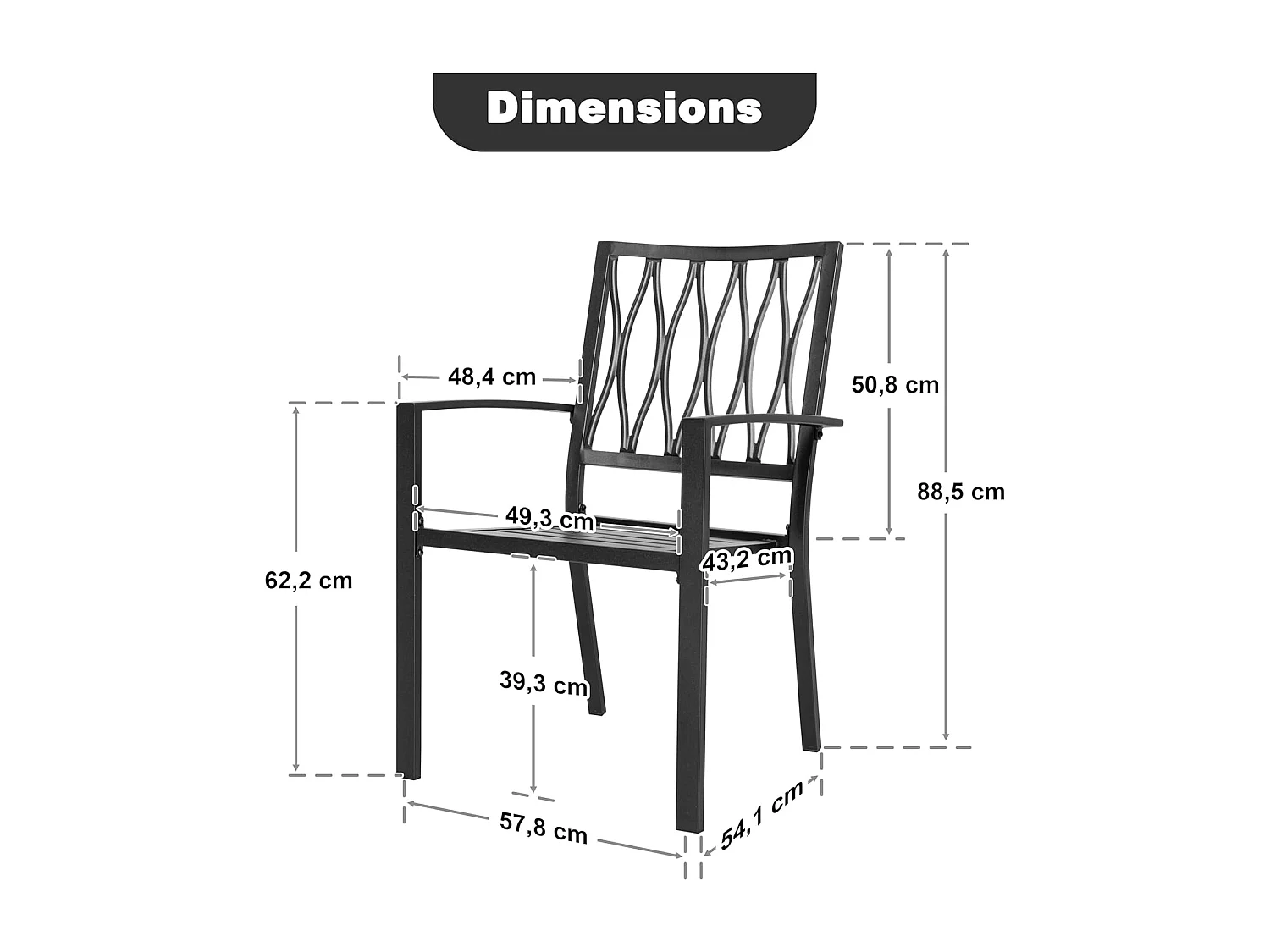 Chaises De Terrasse Extérieures Lot De 2 Cadre Fer Finition Poudrée Noir