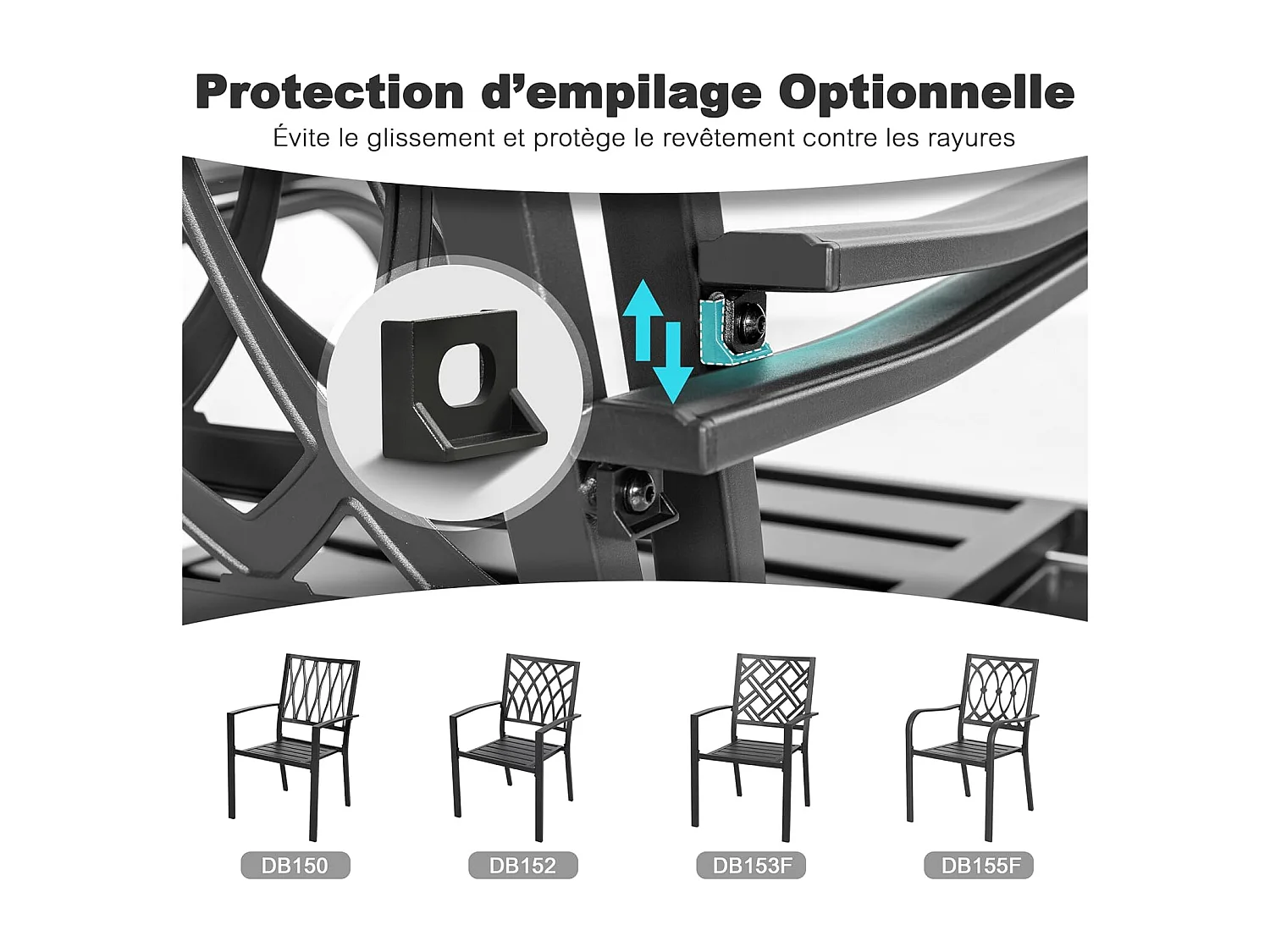 Chaises De Terrasse Extérieures Lot De 2 Cadre Fer Finition Poudrée Noir