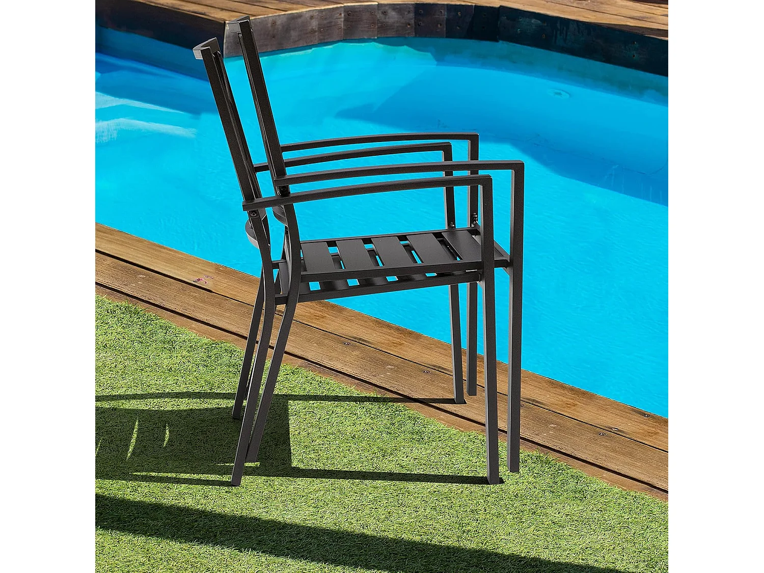 Chaises De Terrasse Extérieures Lot De 2 Cadre Fer Finition Poudrée Noir