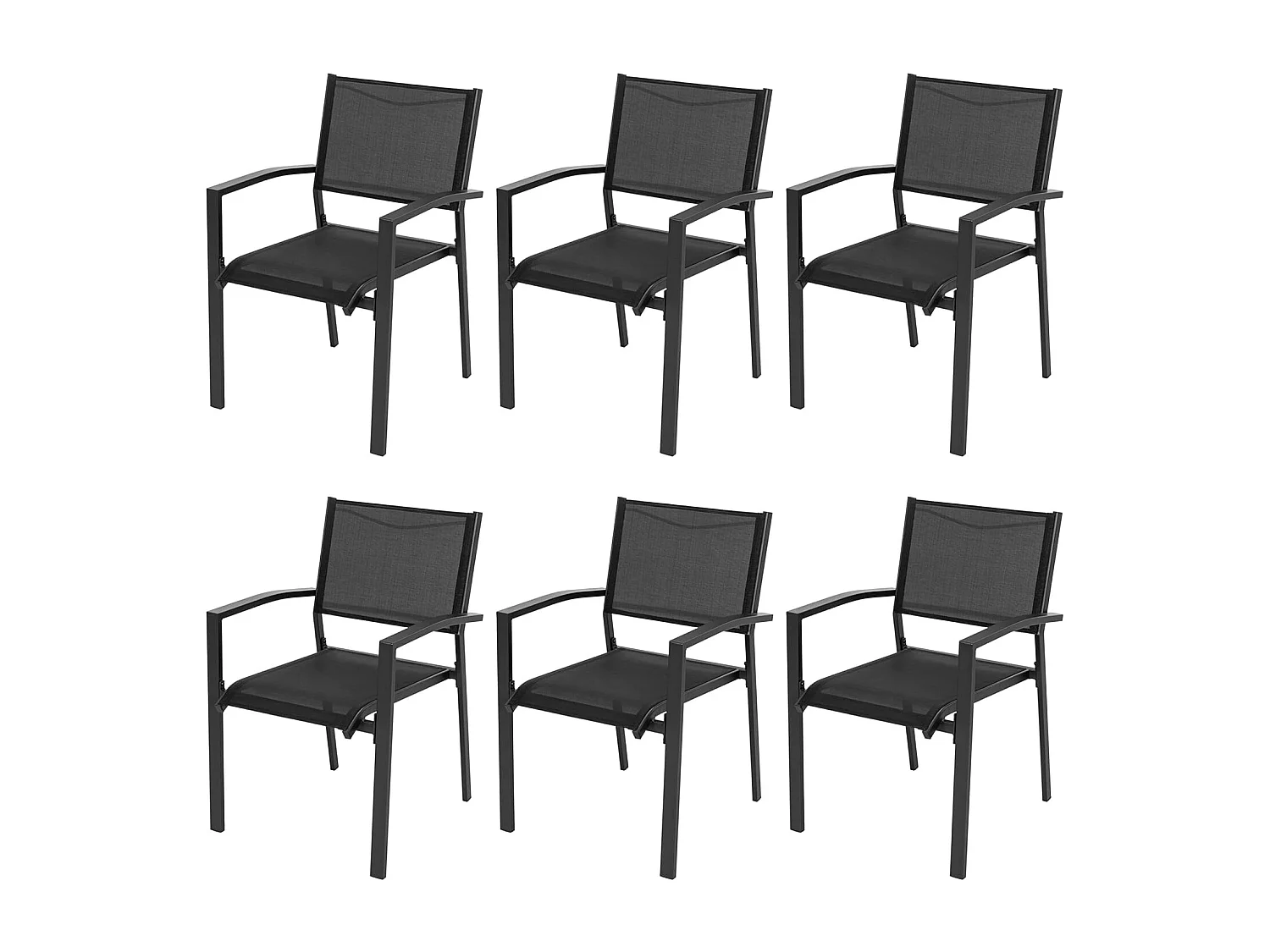 Lot de 6 Chaises de Jardin Empilables, en tissu textilene et cadre en fer thermolaqué