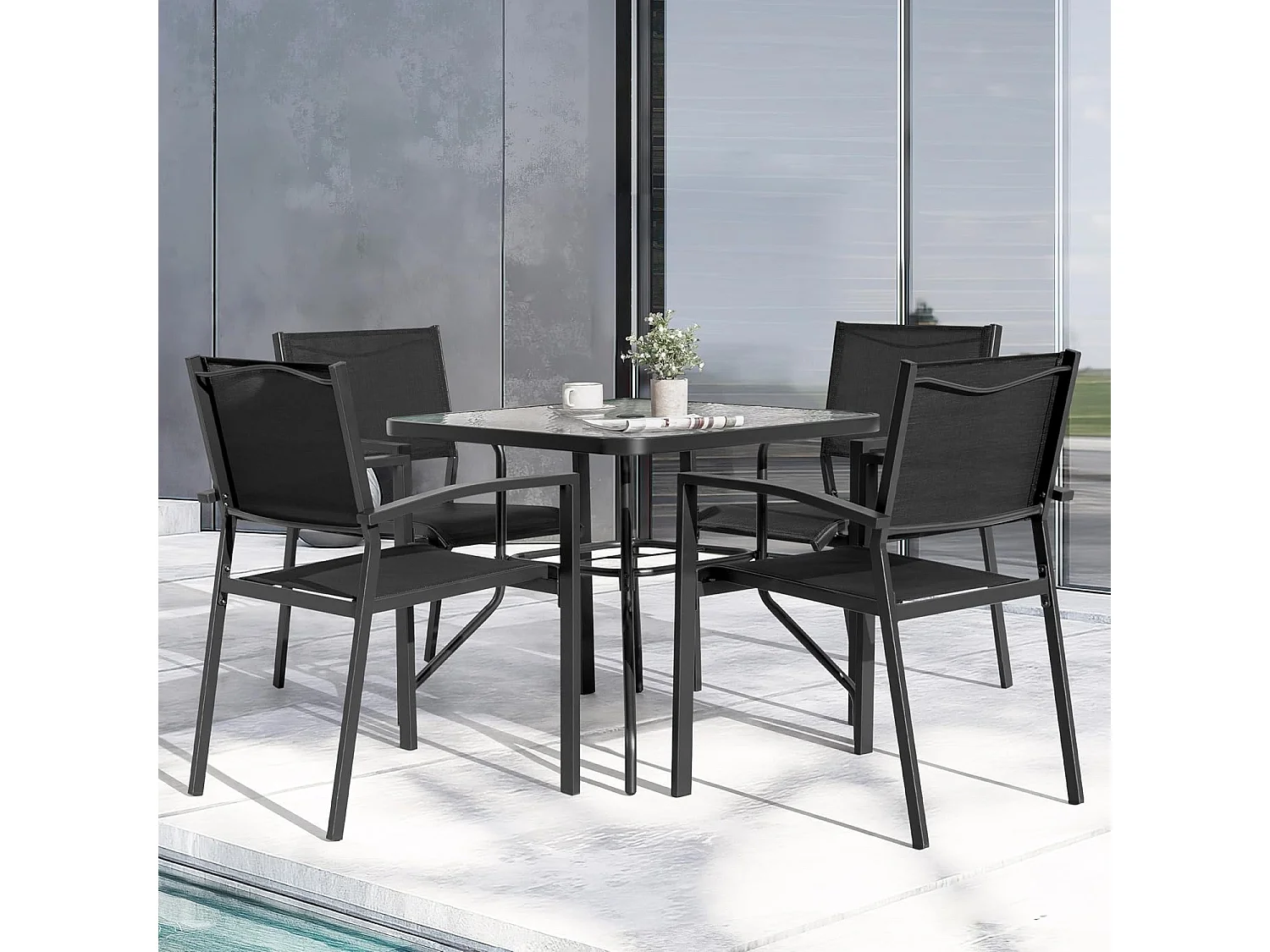Lot de 6 Chaises de Jardin Empilables, en tissu textilene et cadre en fer thermolaqué