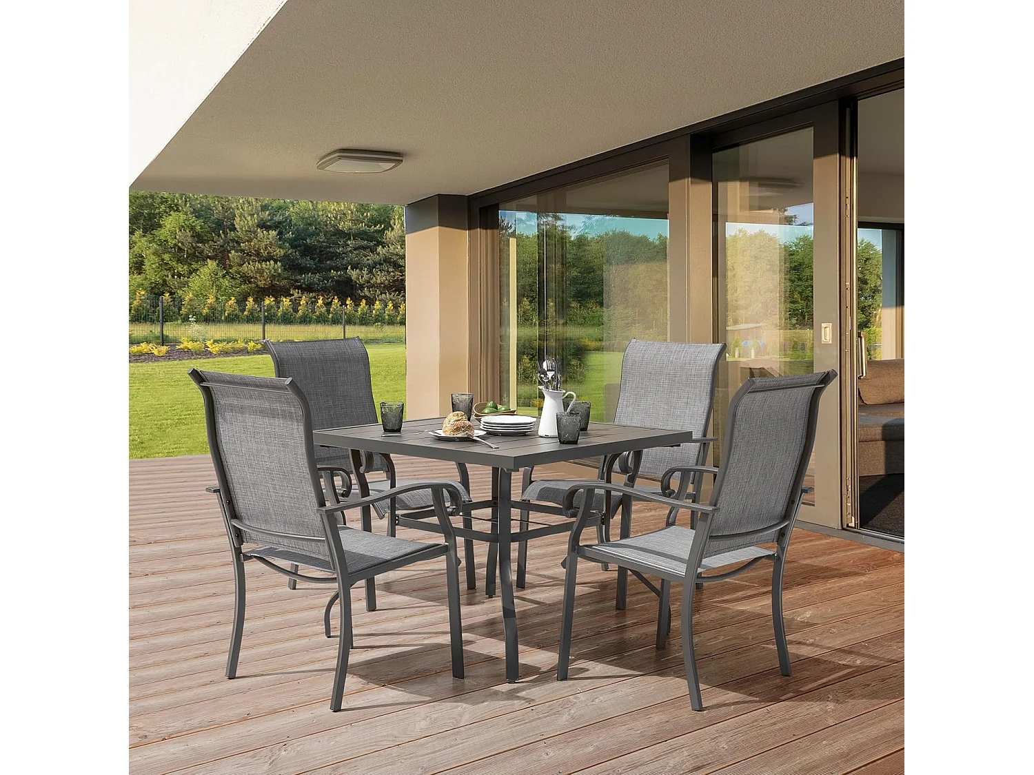 Lot de 4 Chaises de Jardin, en tissu textilene et cadre en fer thermolaqué