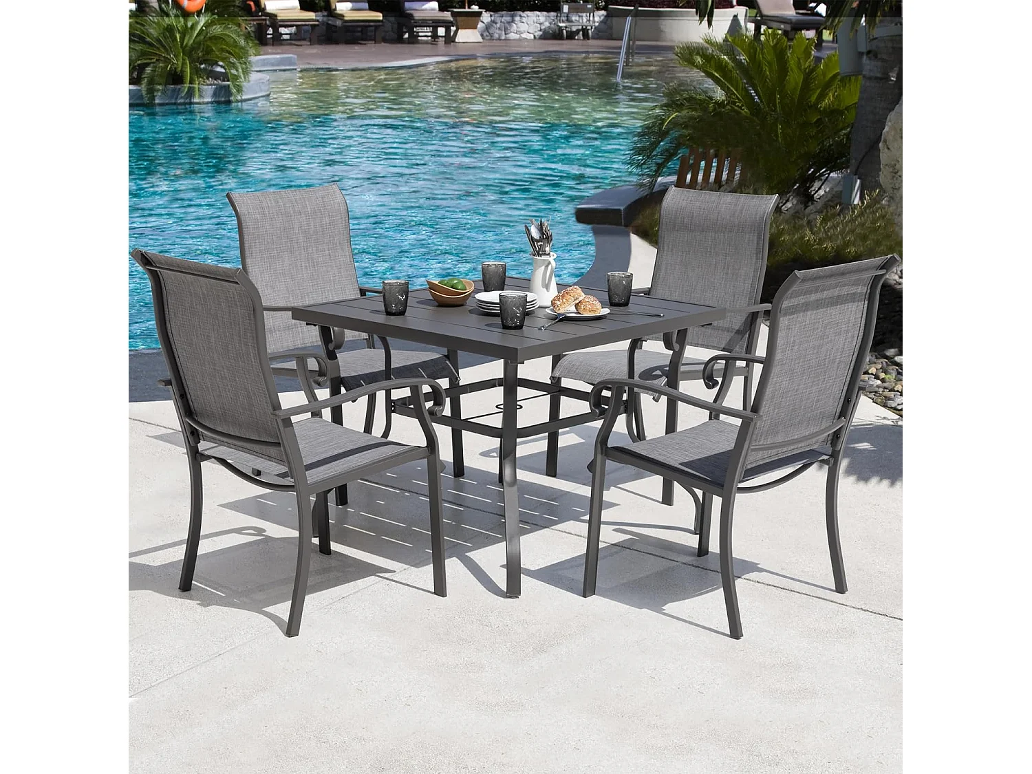 Lot de 4 Chaises de Jardin, en tissu textilene et cadre en fer thermolaqué
