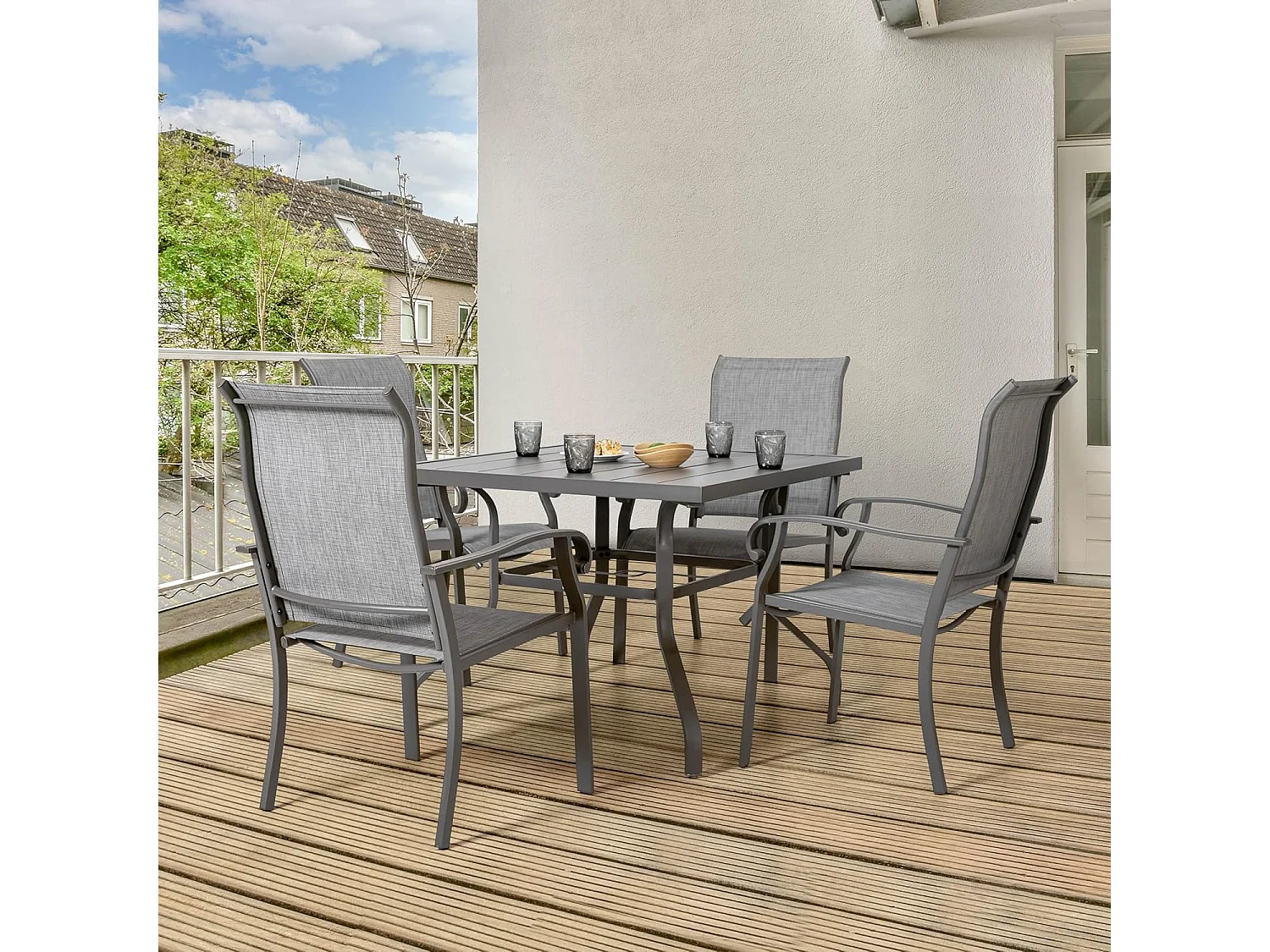 Lot de 4 Chaises de Jardin, en tissu textilene et cadre en fer thermolaqué