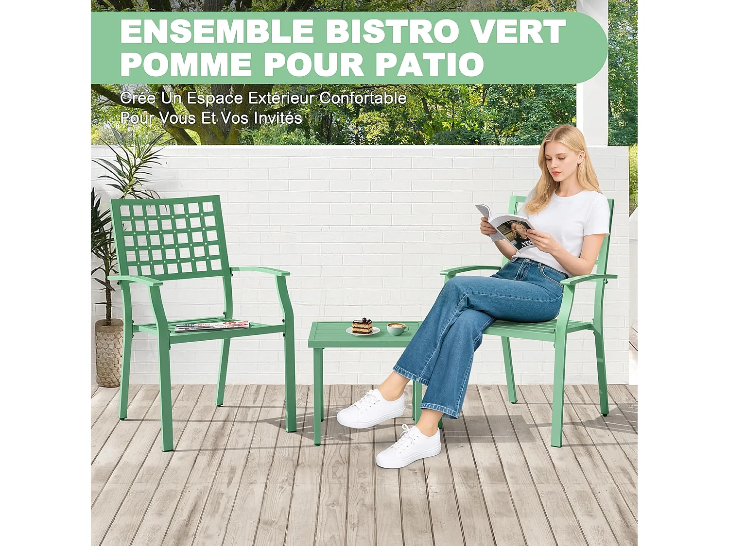 Ensemble de Bistrot de Patio Vert 3 Pièces Avestar Toutes Saisons