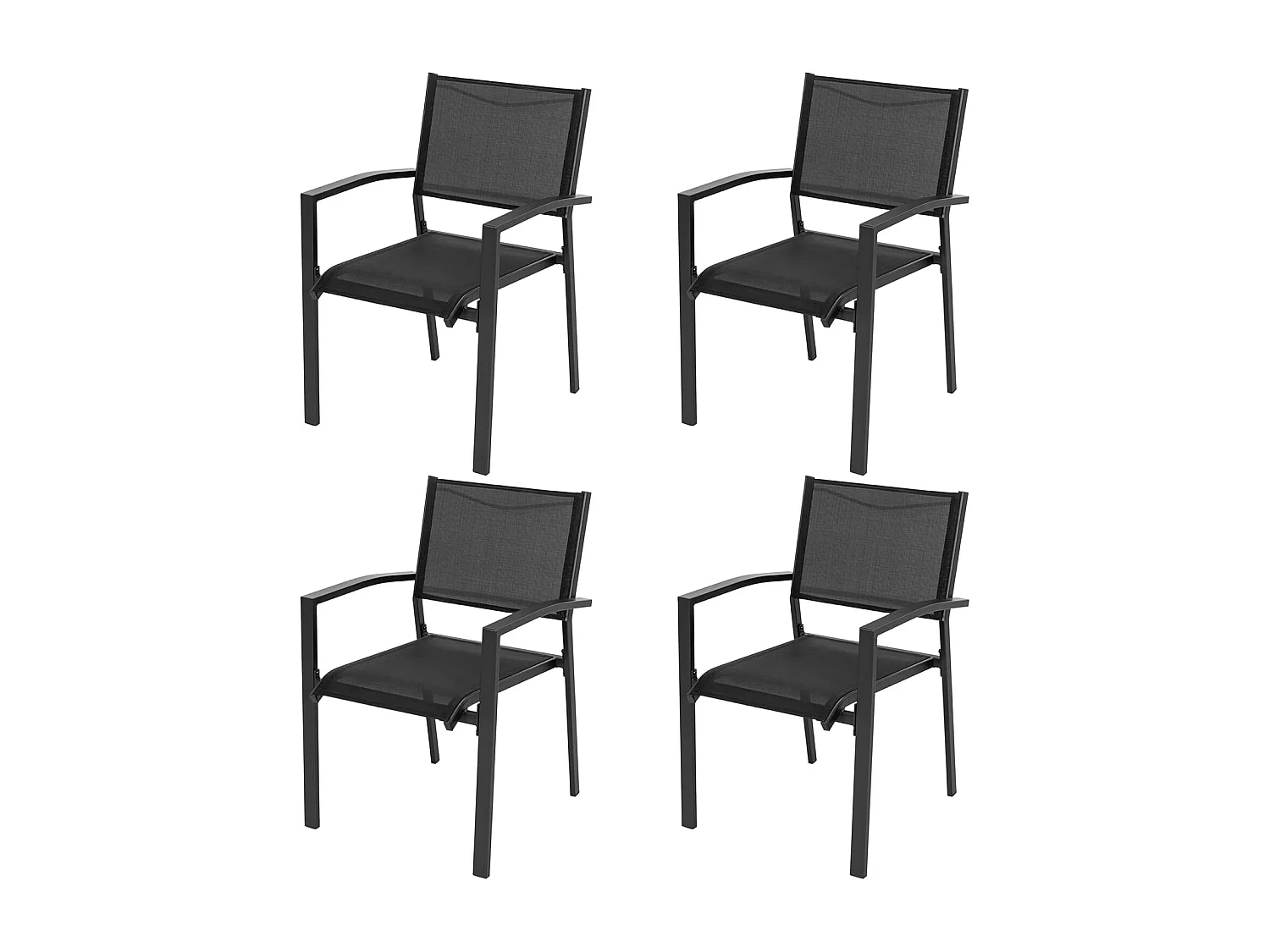 Lot de 4 Chaises de Jardin Empilables, en tissu textilene et cadre en fer thermolaqué