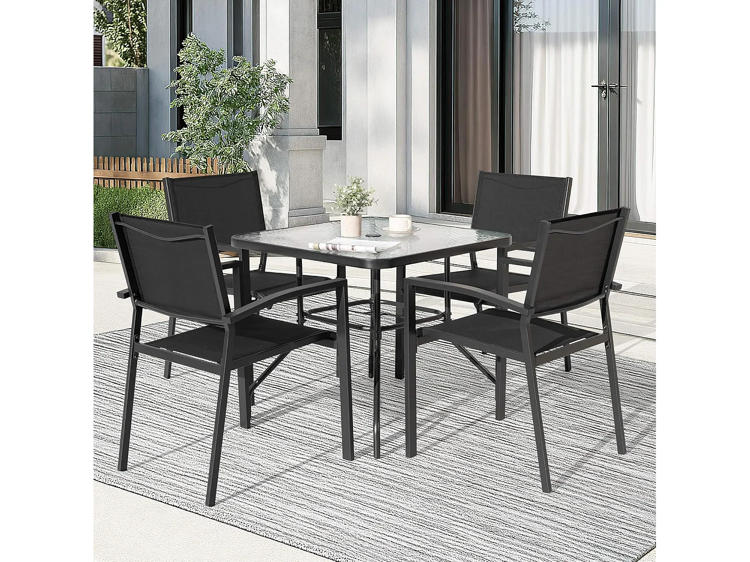 Lot de 4 Chaises de Jardin Empilables, en tissu textilene et cadre en fer thermolaqué