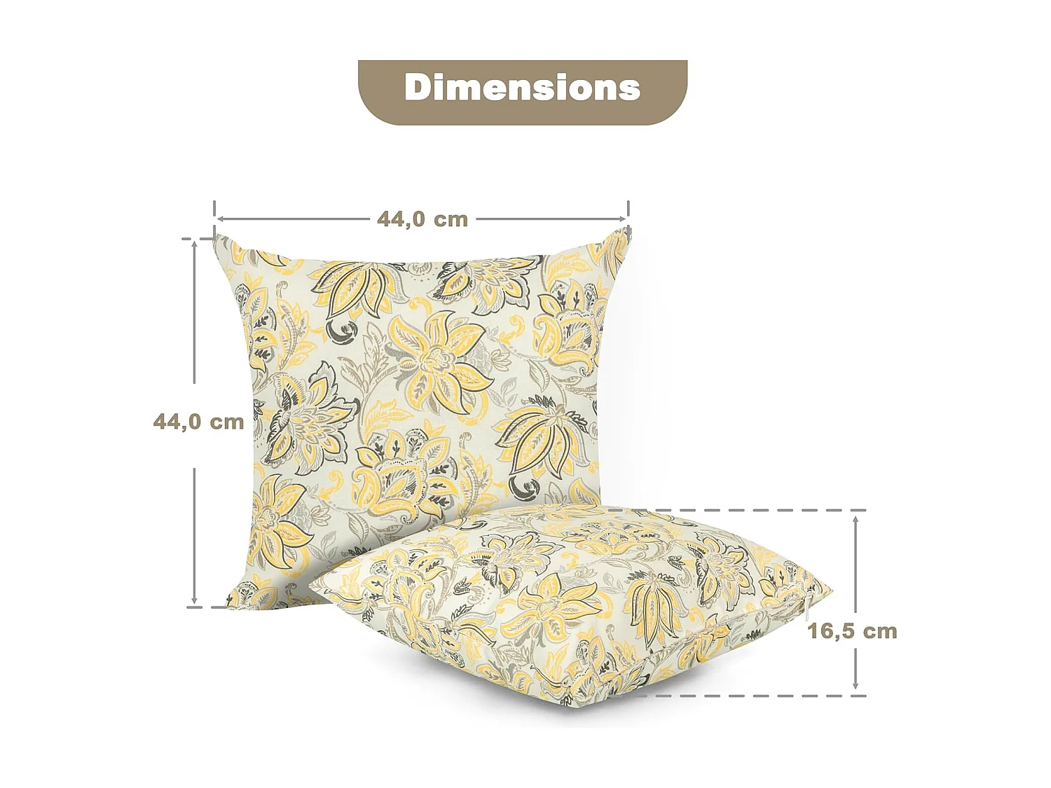 Coussins décoratifs intérieur extérieur 44x44x16,5 cm floral encré lot 2 Avestar