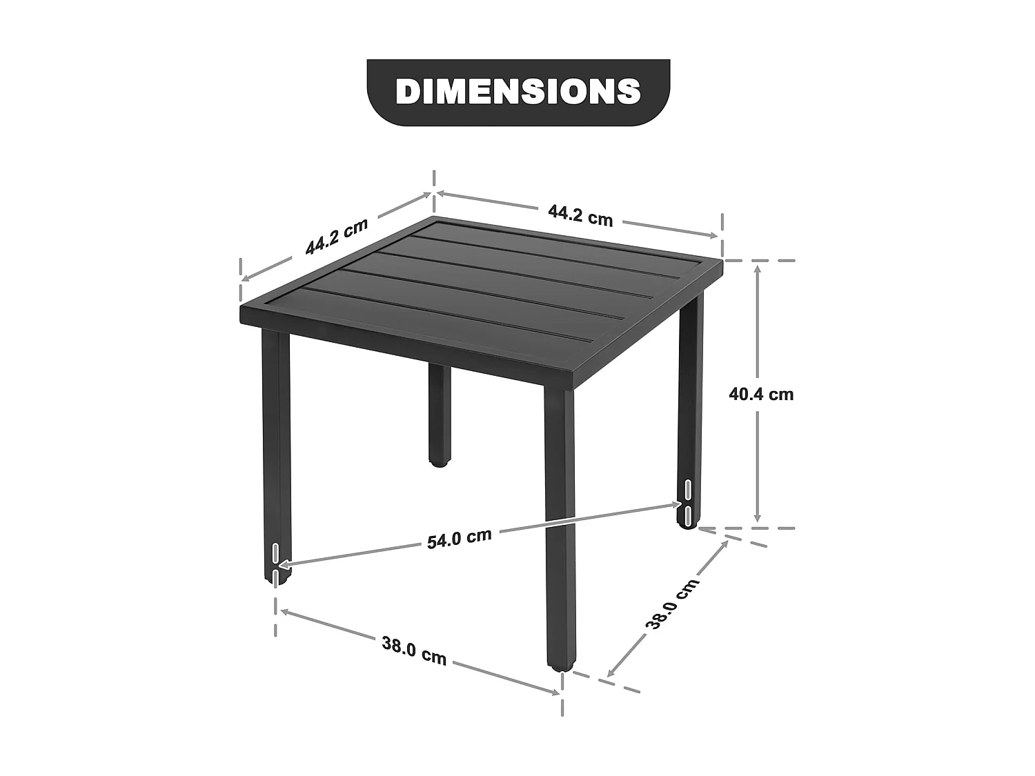 Table D’Appoint Carrée Plateau Lamelles Pieds Réglables Métal Noir