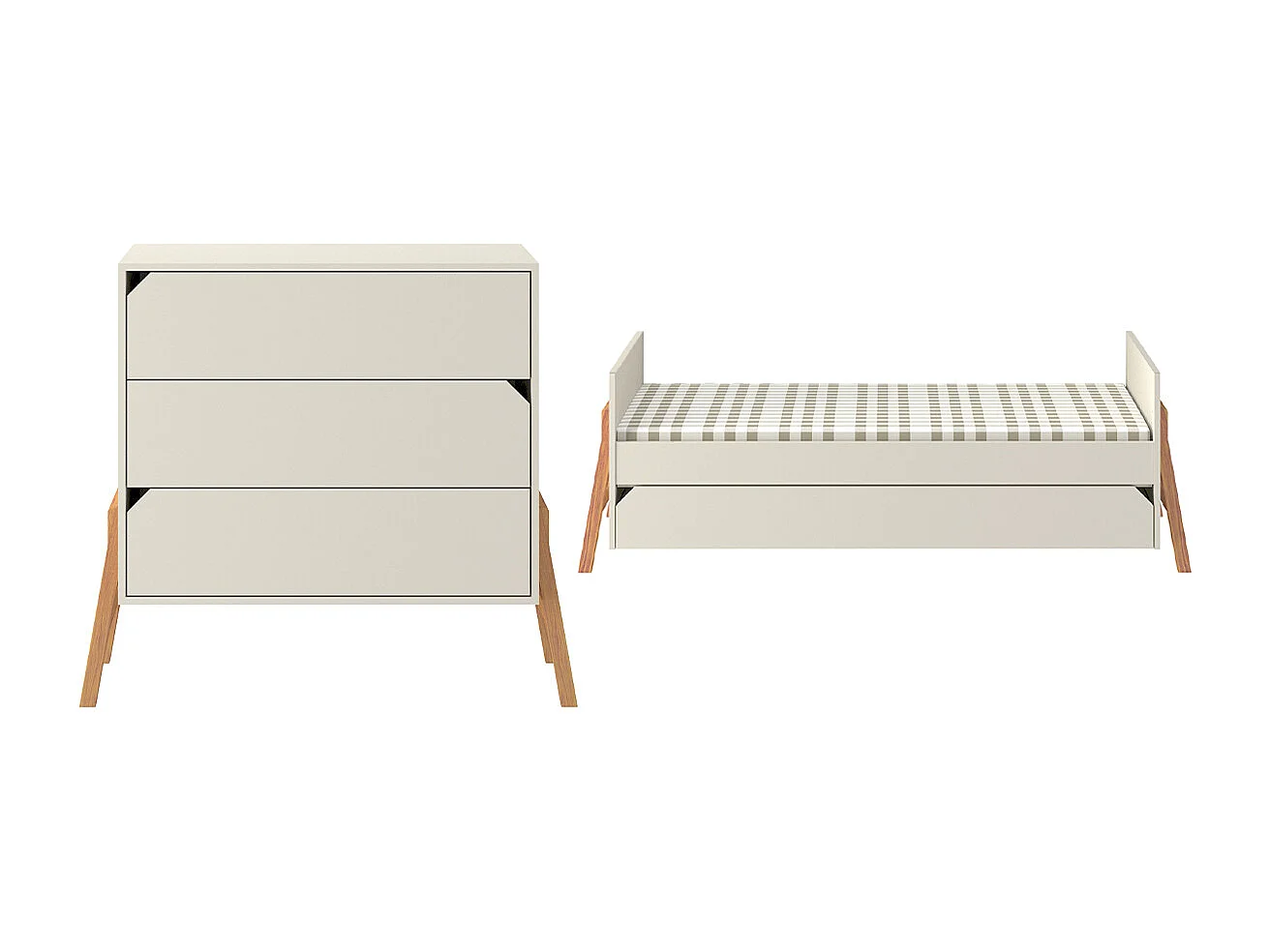 Lettino evolutivo 70x140 e cassettone a 3 cassetti Bellamy Lotta Cachemire