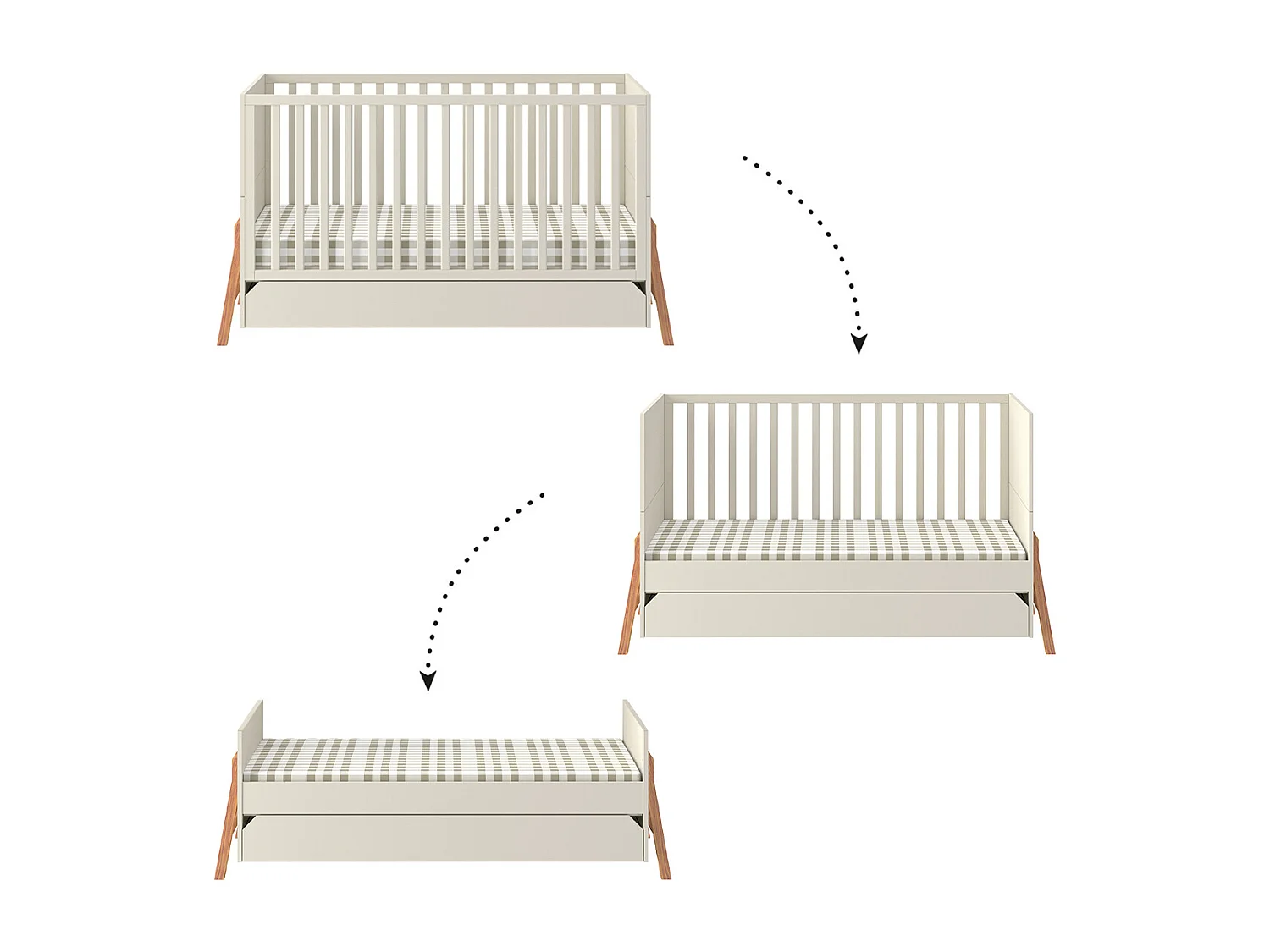 Lettino evolutivo 70x140 e cassettone a 3 cassetti Bellamy Lotta Cachemire