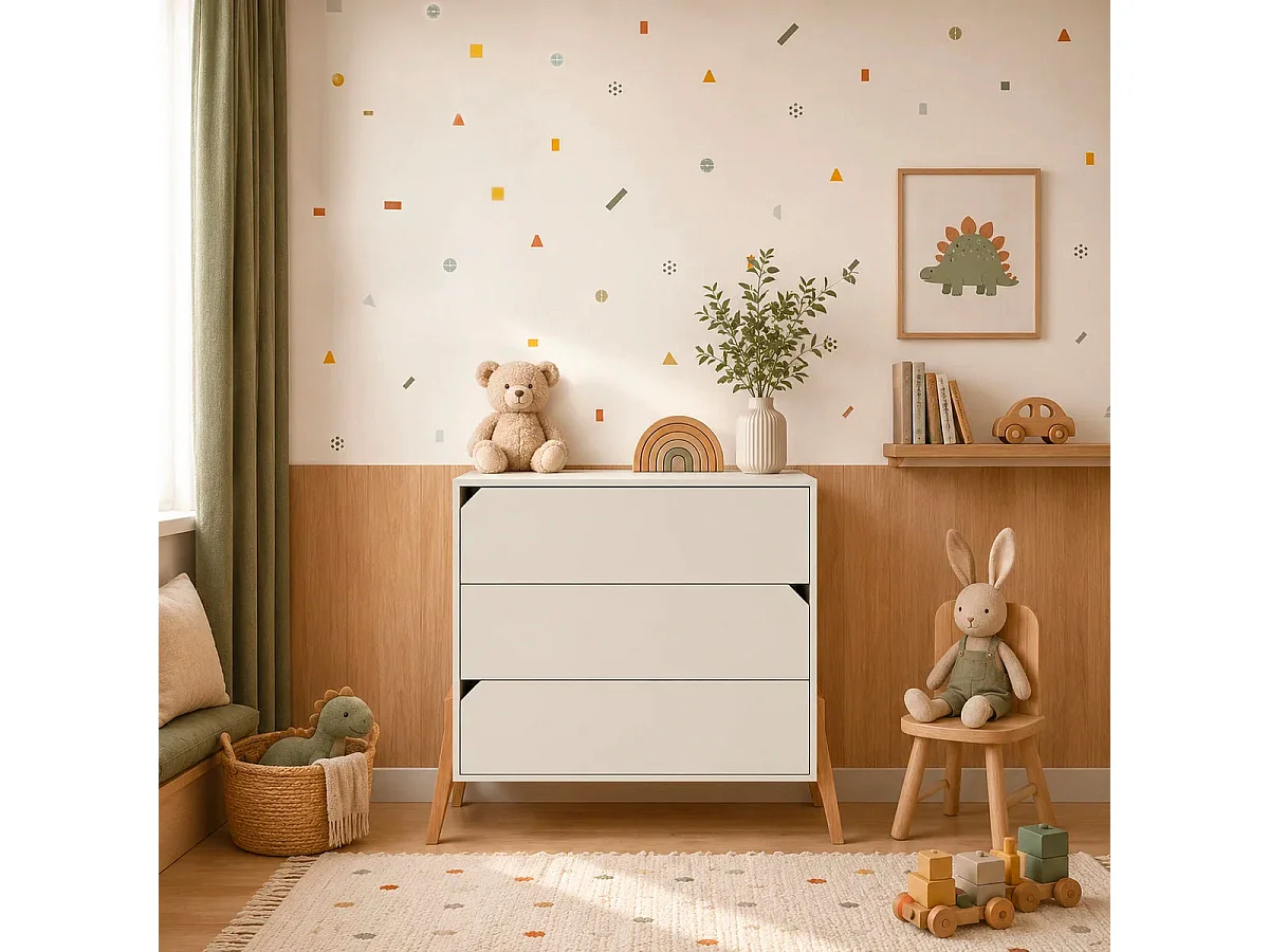 Lit évolutif 70x140 et commode 3 tiroirs Bellamy Lotta Cachemire