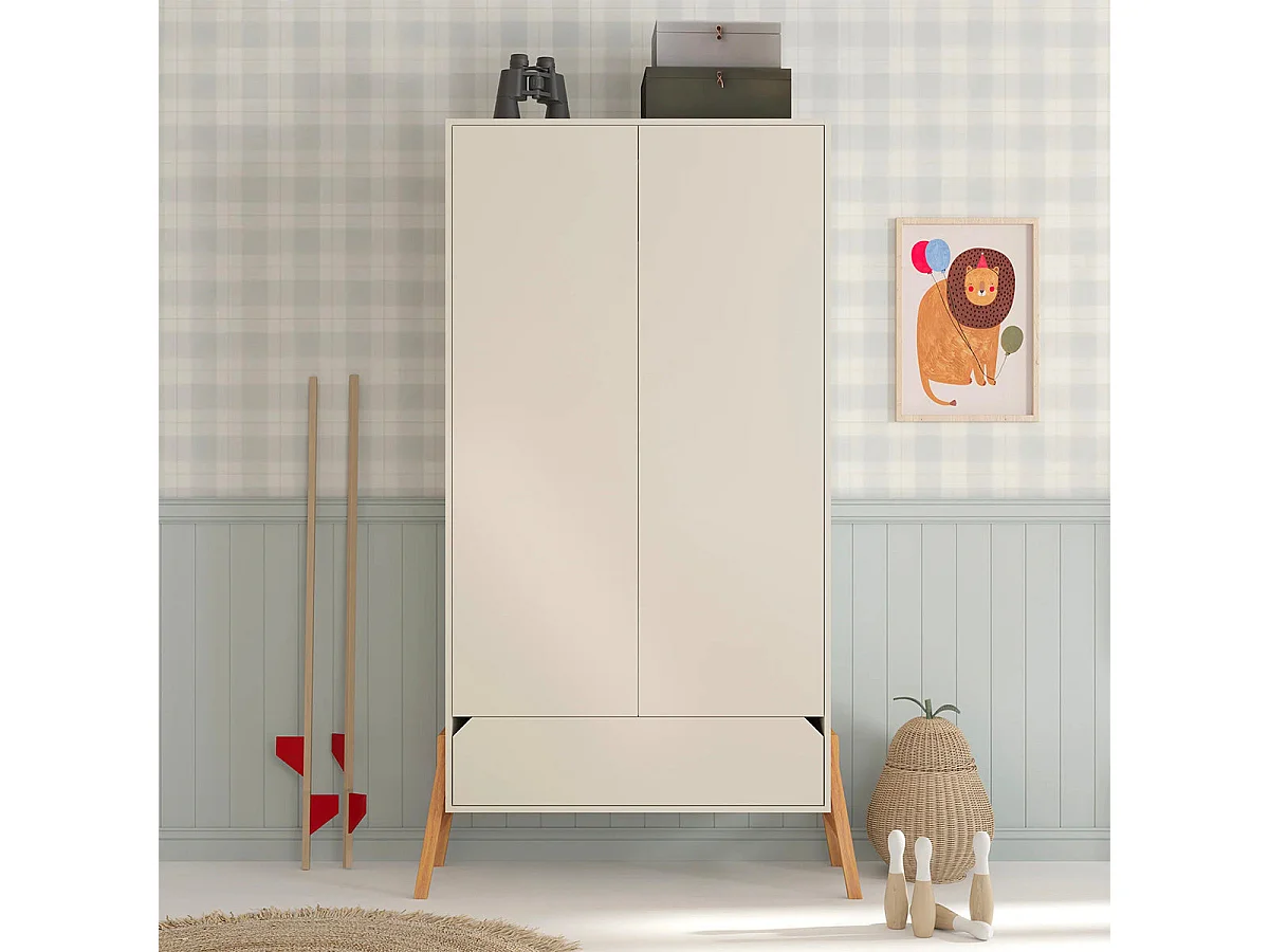 Lit évolutif 70x140 et armoire 2 portes Bellamy Lotta Cachemire