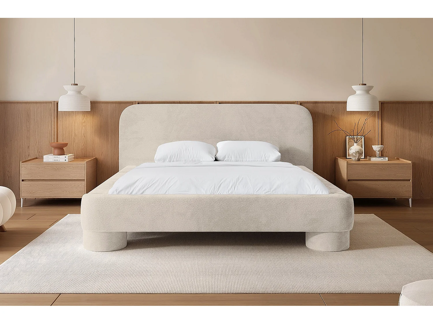 Lit capitonné MNUUO COLEA avec coffre de rangement, beige, 180 x 200 cm, sommier à lattes en bois relevable