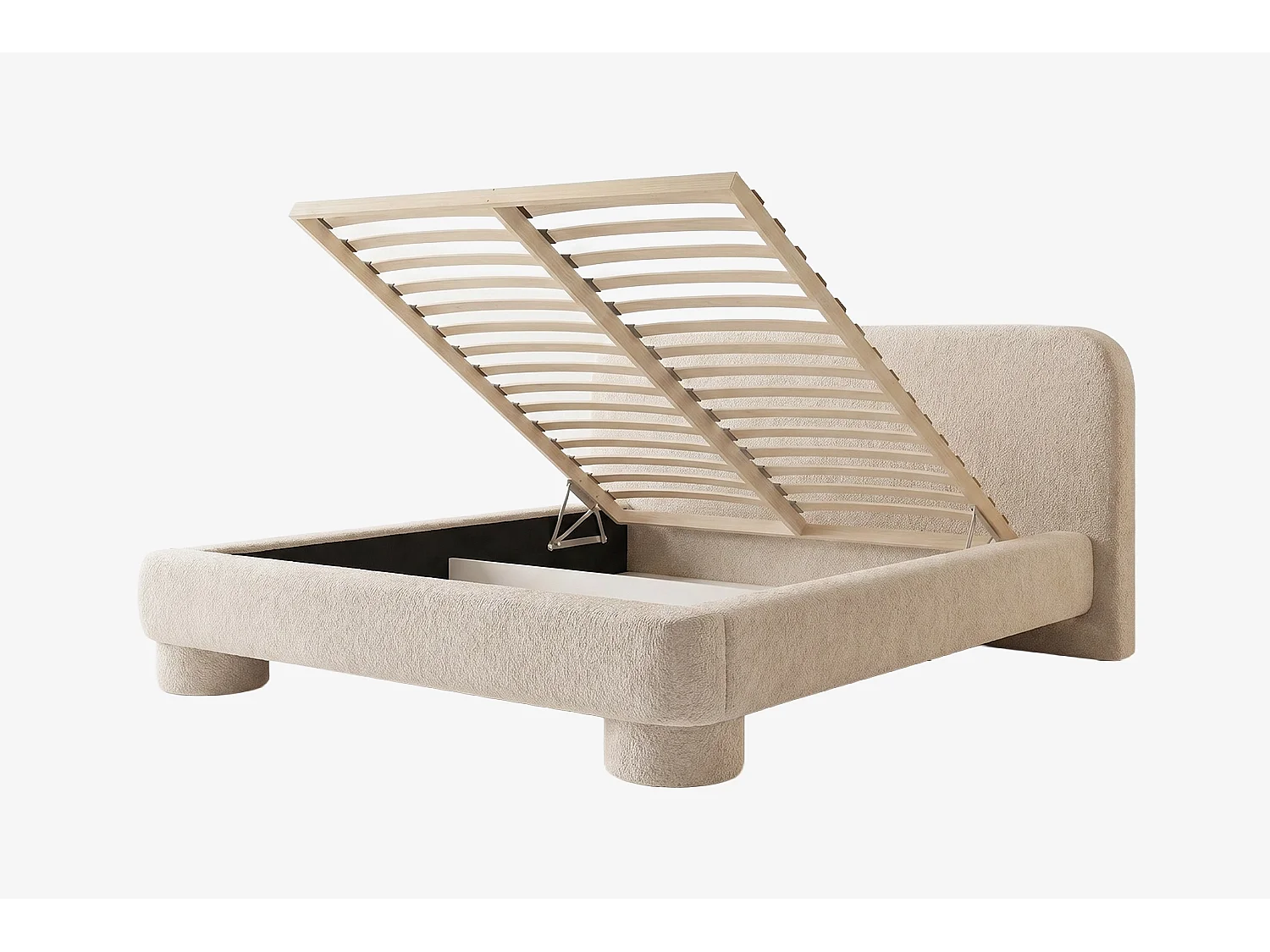 Lit capitonné MNUUO COLEA avec coffre de rangement, beige, 140 x 200 cm, sommier à lattes en bois relevable