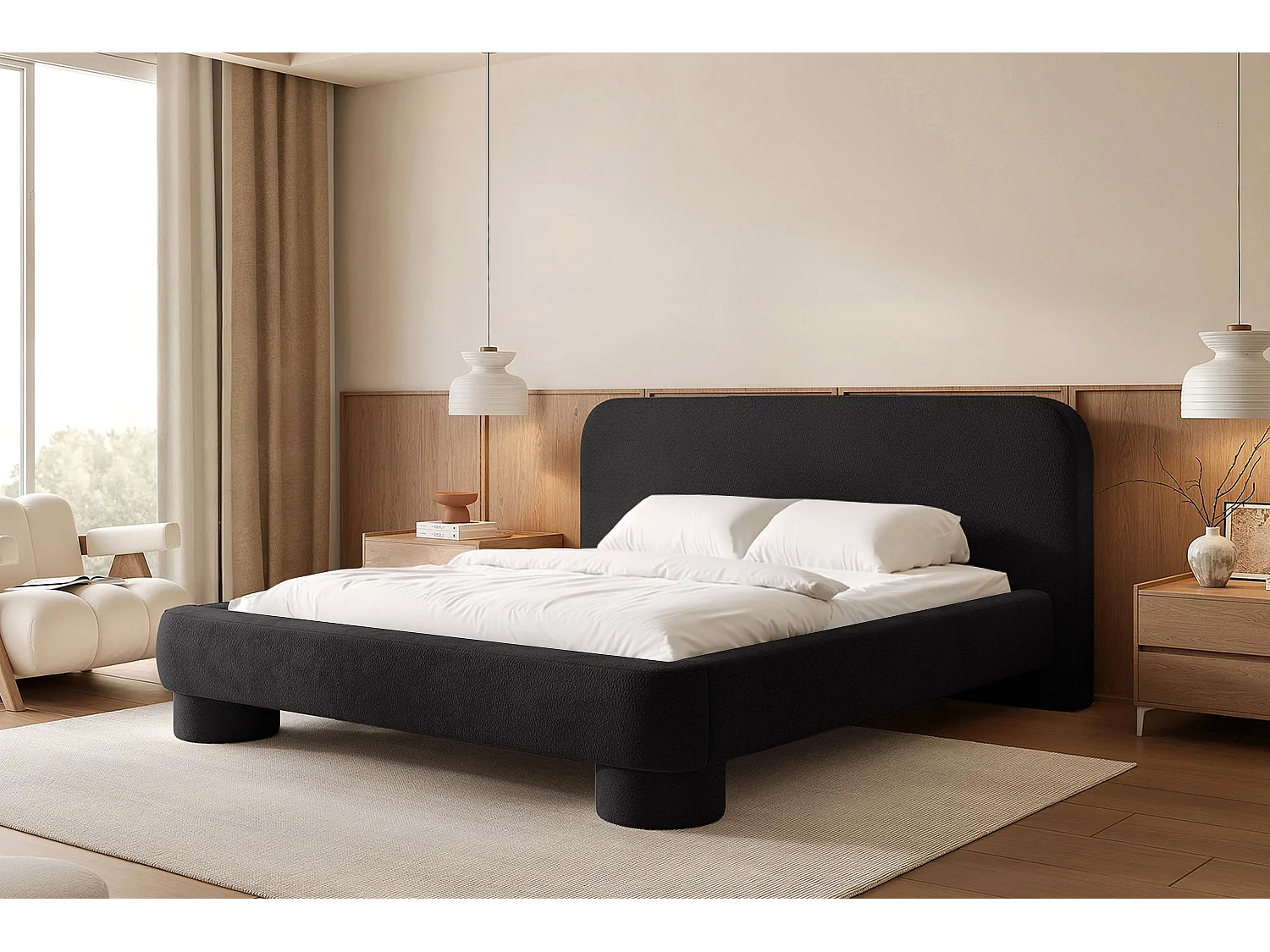 Lit capitonné MNUUO COLEA avec coffre de rangement, gris foncé, 140 x 200 cm, sommier à lattes en bois relevable